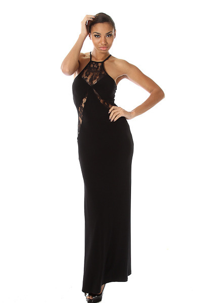 LACE INSET SEXY COCKTAIL CLUBWEAR PARTY MAXI BLACK HOLIDAY DRESS NEW S M L