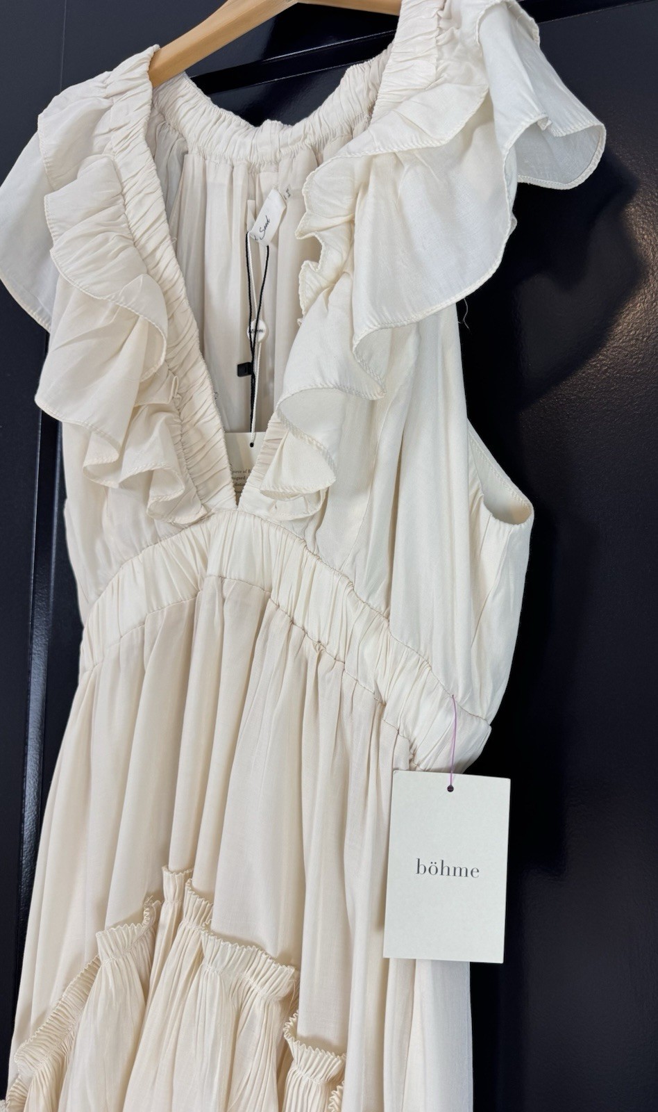 Bohme Mustard Seed Ivory Ruffle Hi Low Maxi Dress Womens L NWT Boho