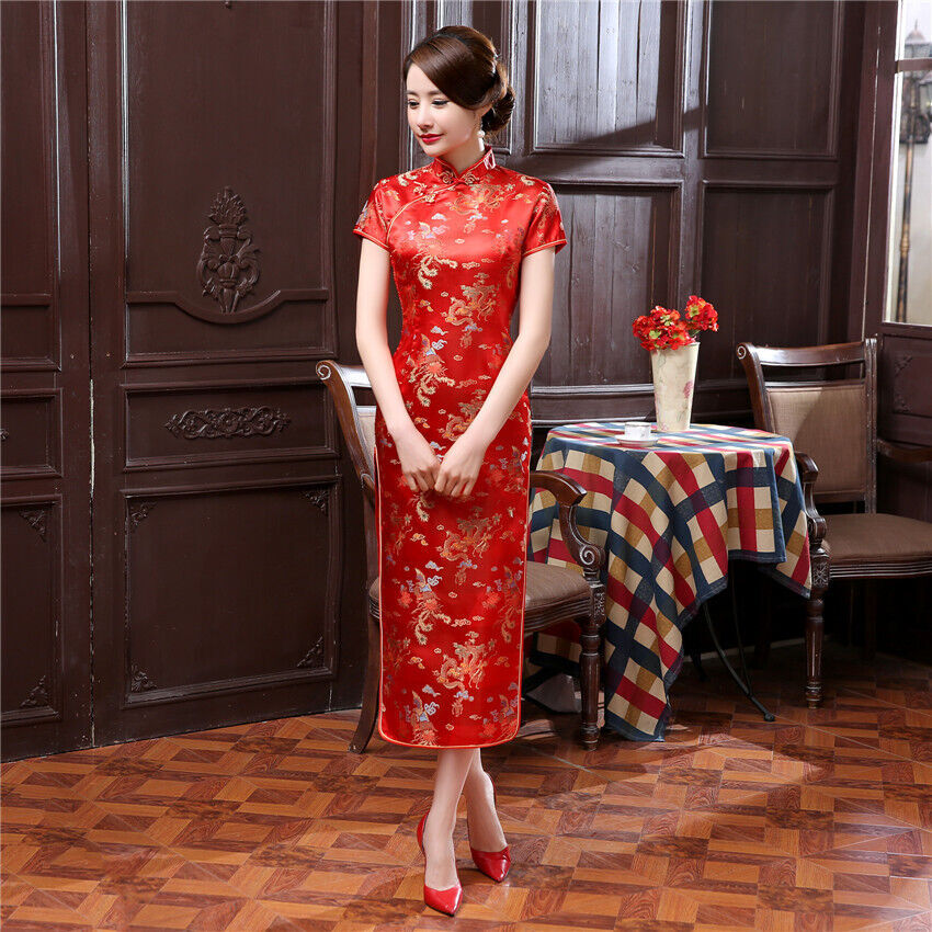 Women Evening Party Dress Chinese Traditional Long Cheongsam Spring Summer Qipao