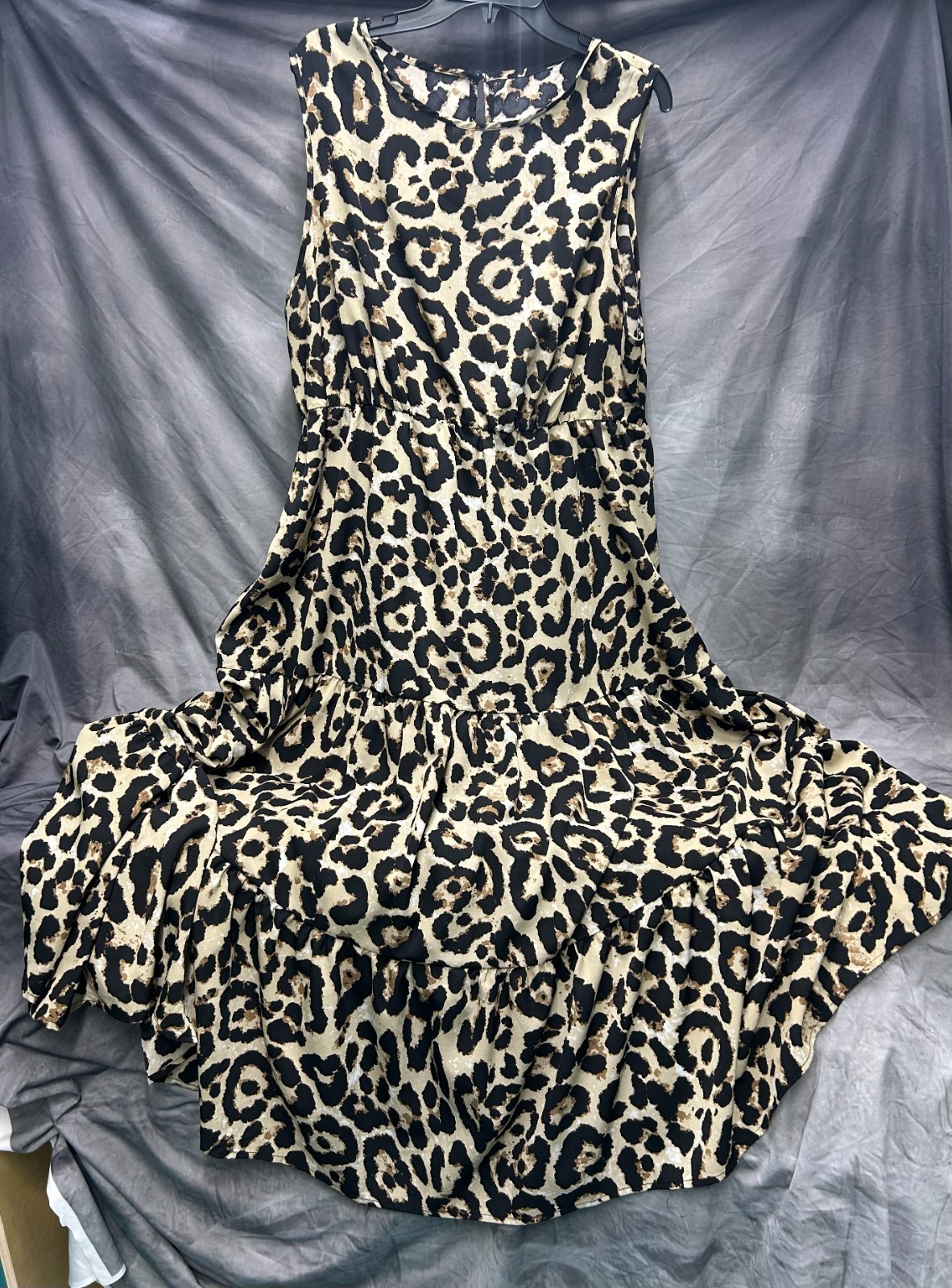 Leopard Ruffle Tiered Maxi Length Dress Black/Tan Shein Curve Size 3XL New WOT