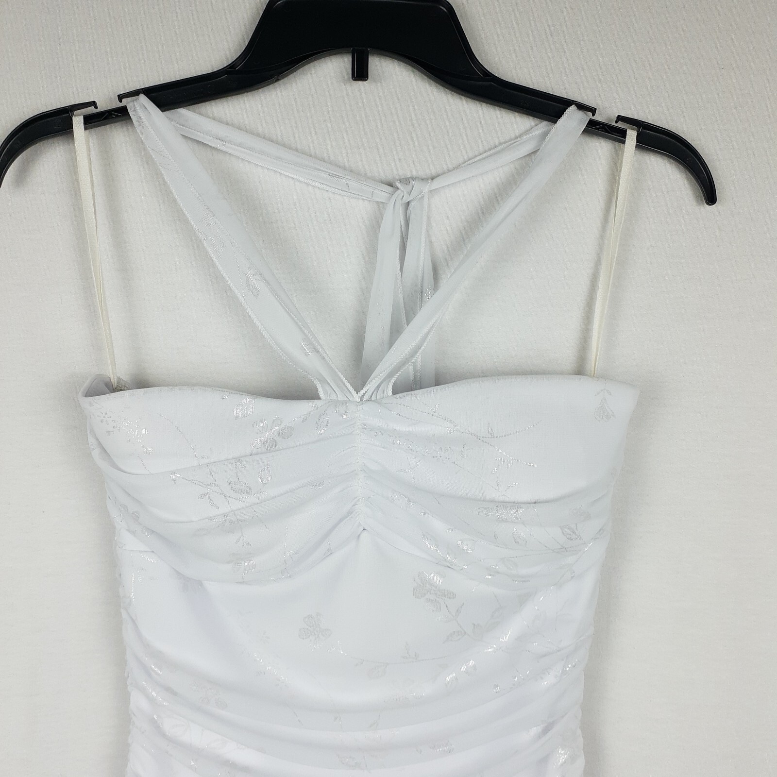 Finesse Womens Halter Dress Size M White Stretch Ruched Sides Handkerchief Hem