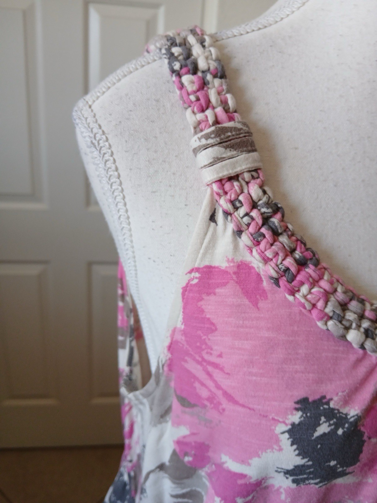 Sonoma Life + Style L Boho Floral Maxi Dress Pink Gray Sleeveless Summer Chic