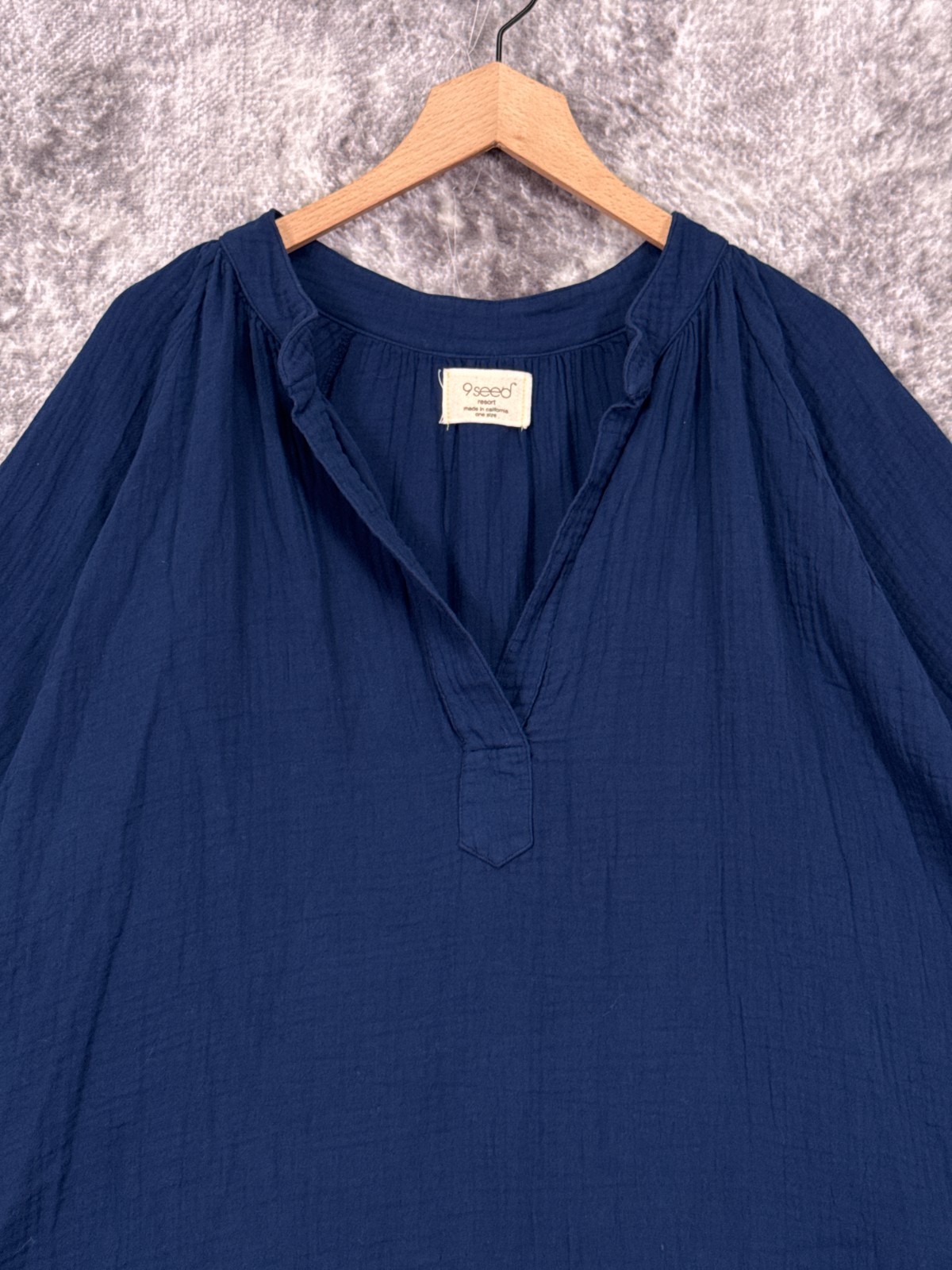 9seed Tunisia Short Sleeve Caftan Dress OS One Size Womens Blue Coverup Gauze