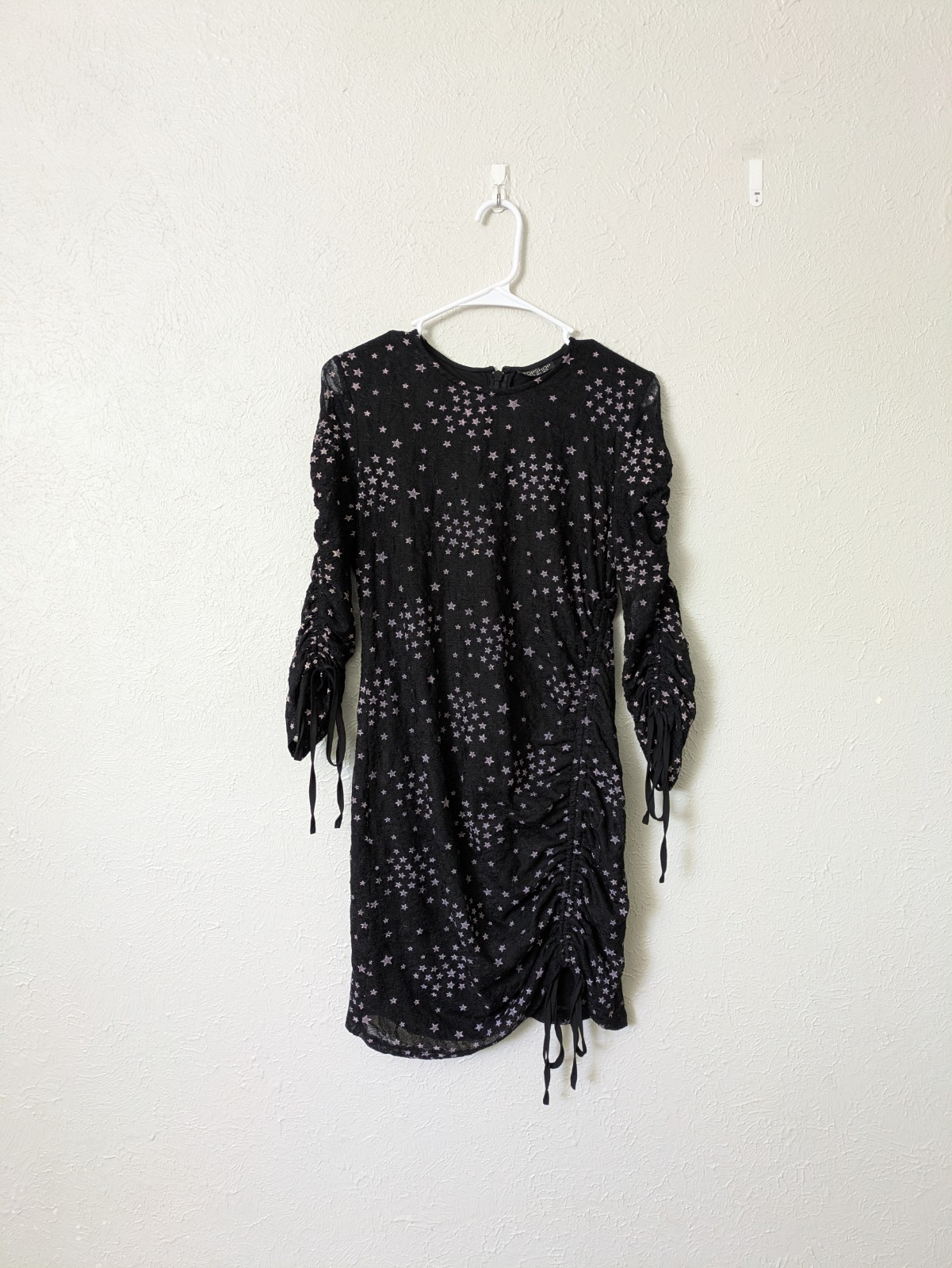 Top Shop Black Star-Print Ruched Mini Dress Women’s Size 8