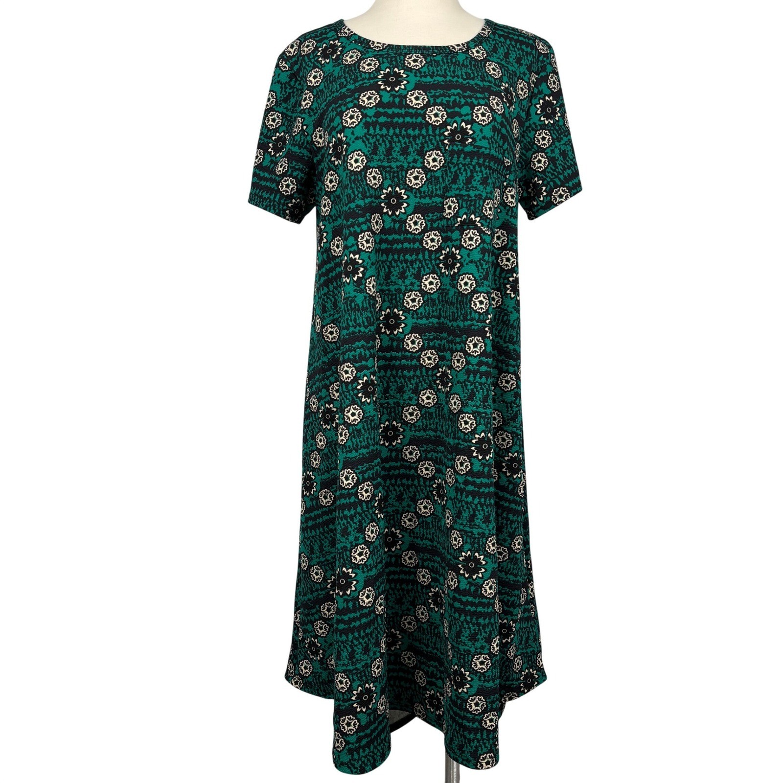 LuLaRoe Green Floral Textured A-Line Maxi Dress Chest Pocket High Low Size L