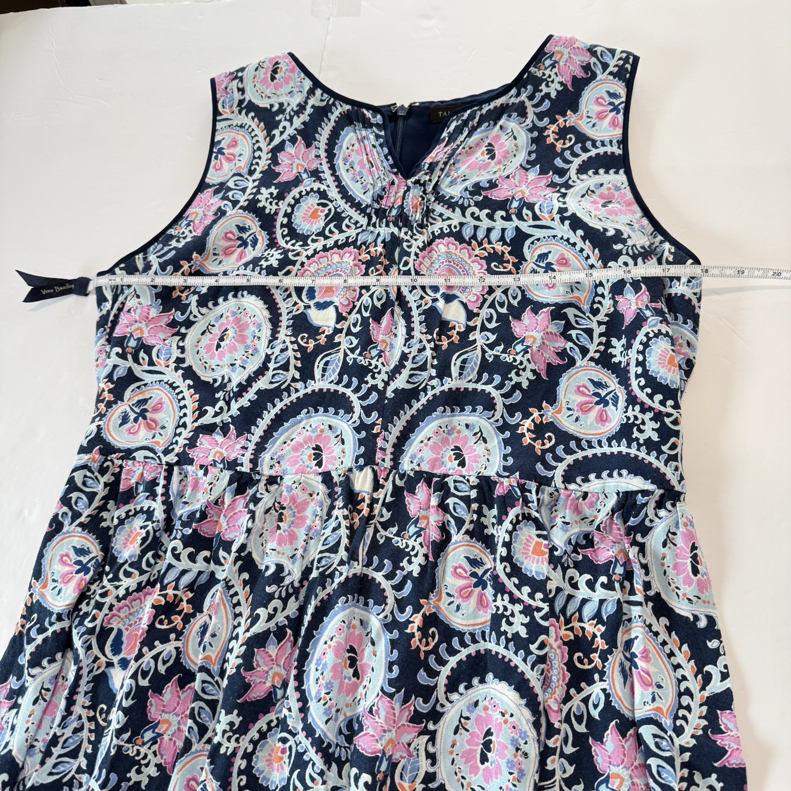 Talbots Blue Pink Paisley Border Hem Sleeveless Maxi Dress Size 12