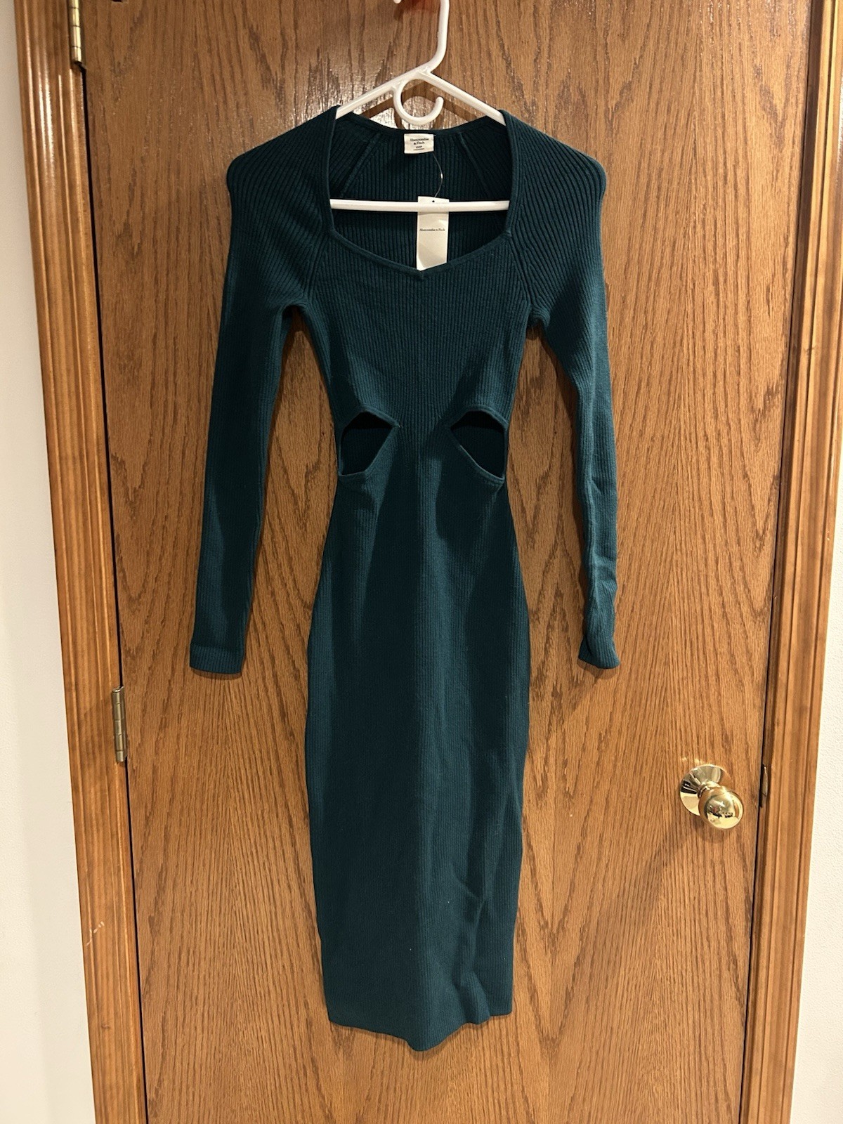 Abercrombie & Fitch Cutout Midi Dress XXSP P2XS Teal Green Long Petite NWT