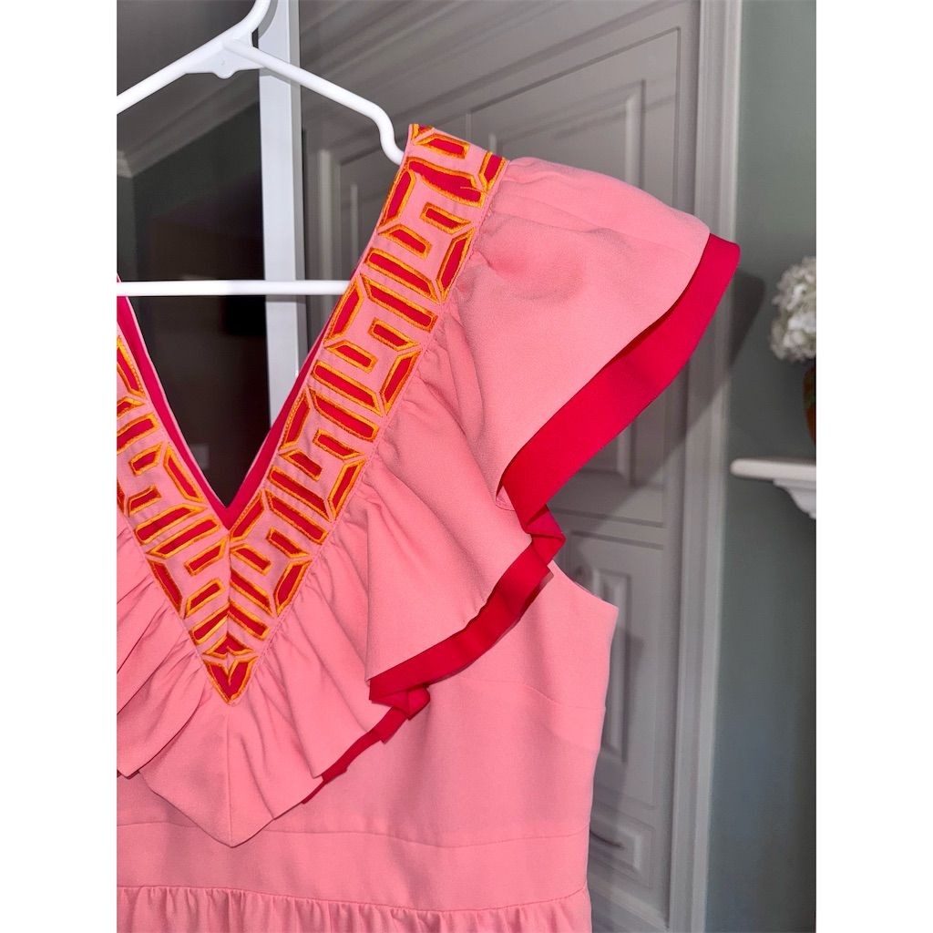New Emily McCarthy Camille Dress Pink Knee Length Ruffle in Cabaret Size Large