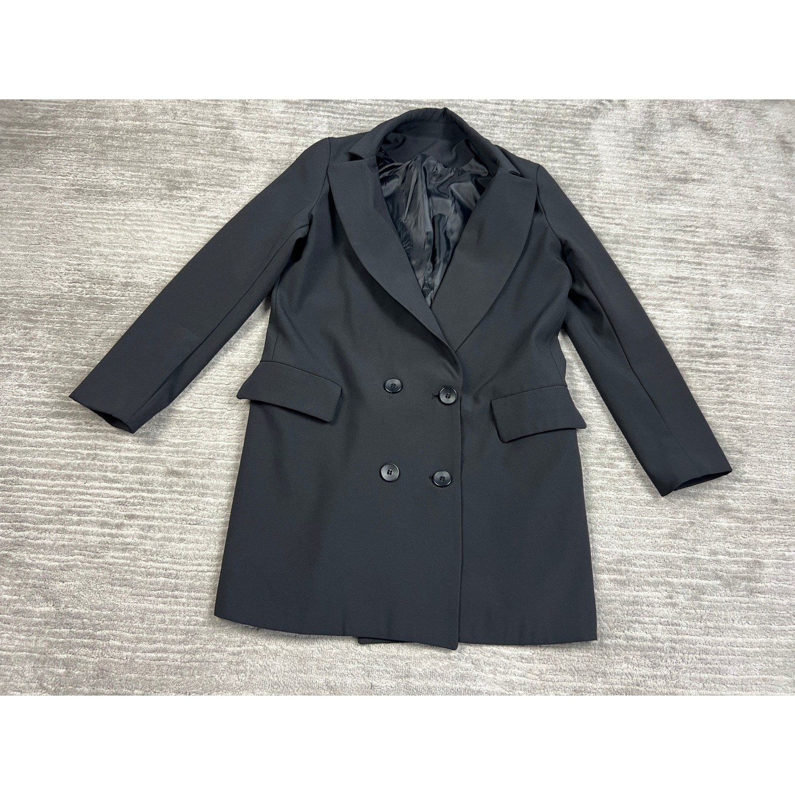 Unbranded Blazer Dress Womens M Black Double Breasted Longline Jacket Mini Dress