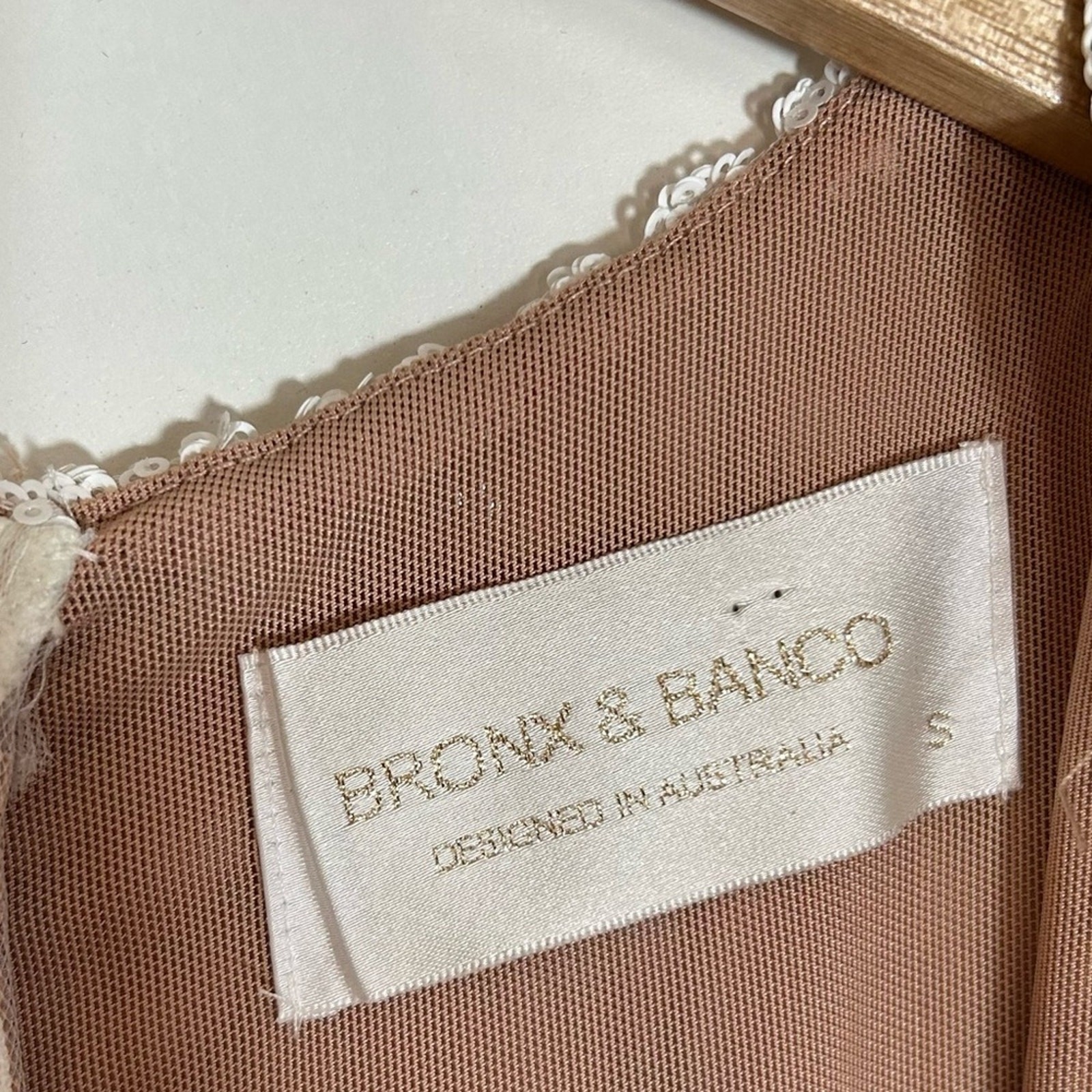 BRONX & BANCO Ester Sequin & Bead Embellished Plunge Neck Gown Size Small