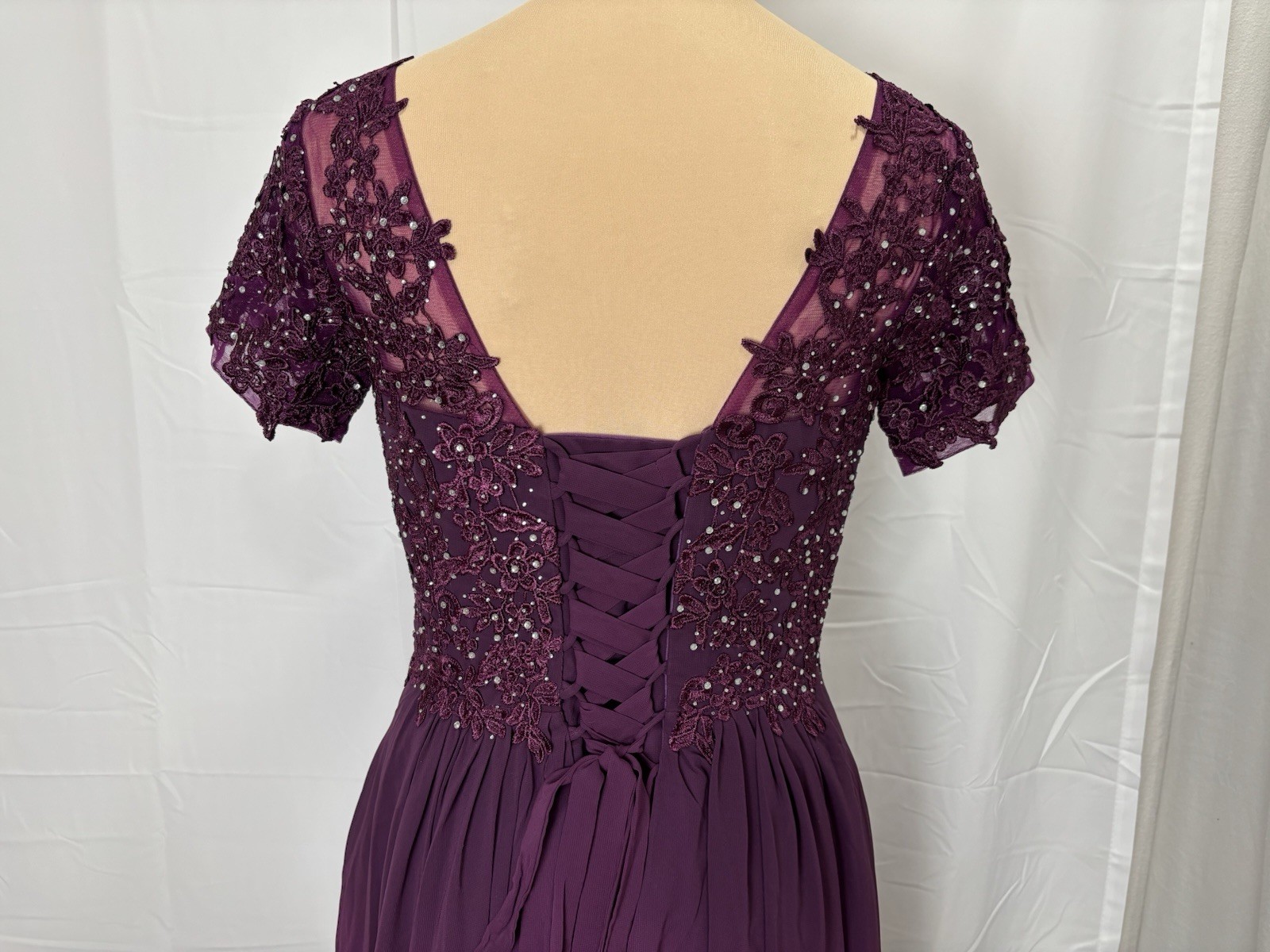 Wedding Guest Short Sleeve Lace Chiffon Formal Dress Sparkly Sz 12