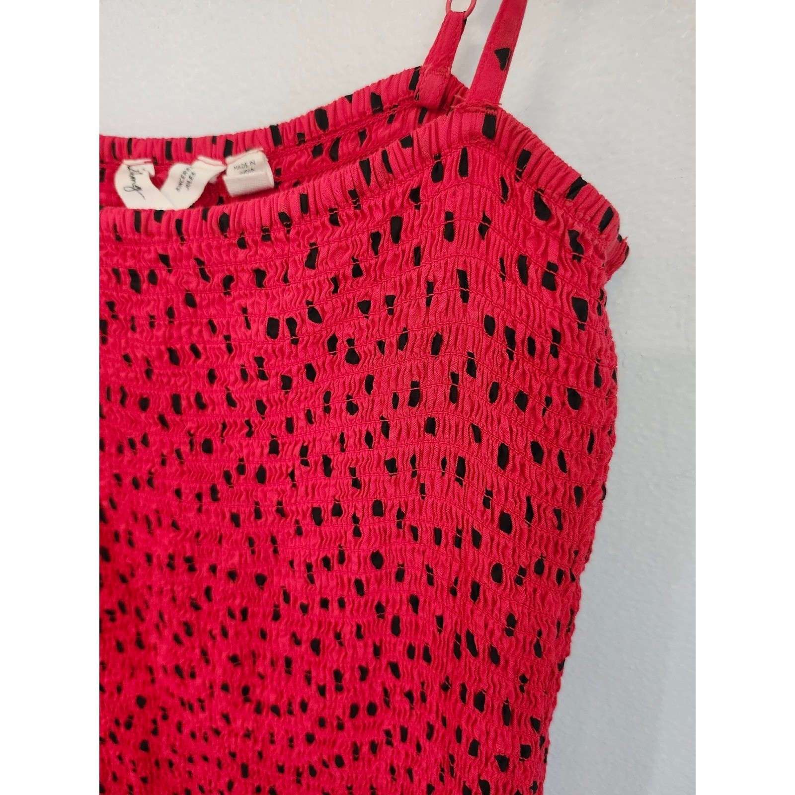 Billabong Sincerely Jules Playing For Keeps Red Polka Dot Smocked Mini Dress L