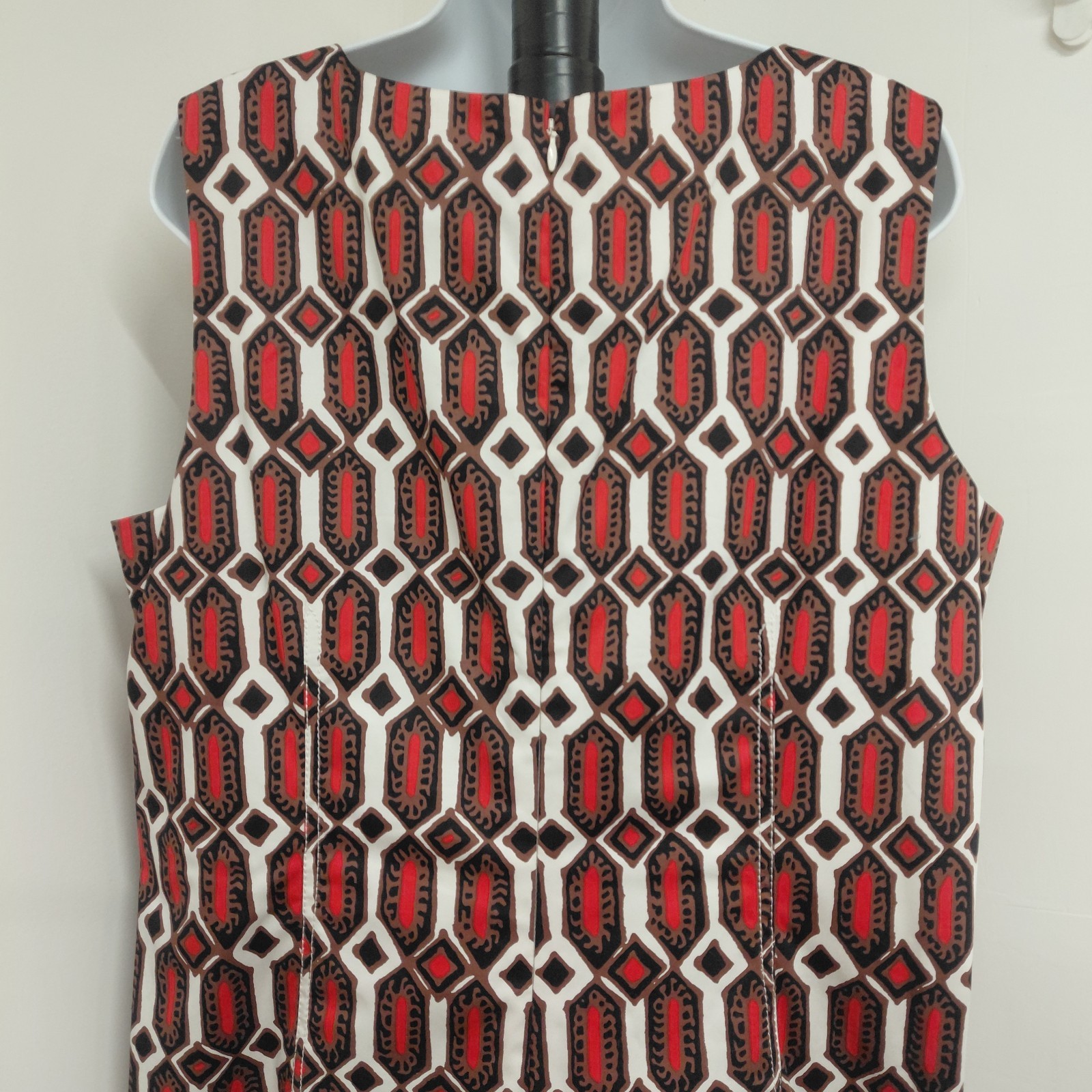 Talbots Shift Dress Women’s Size 14 Red Brown Black White Geometric Sleeveless
