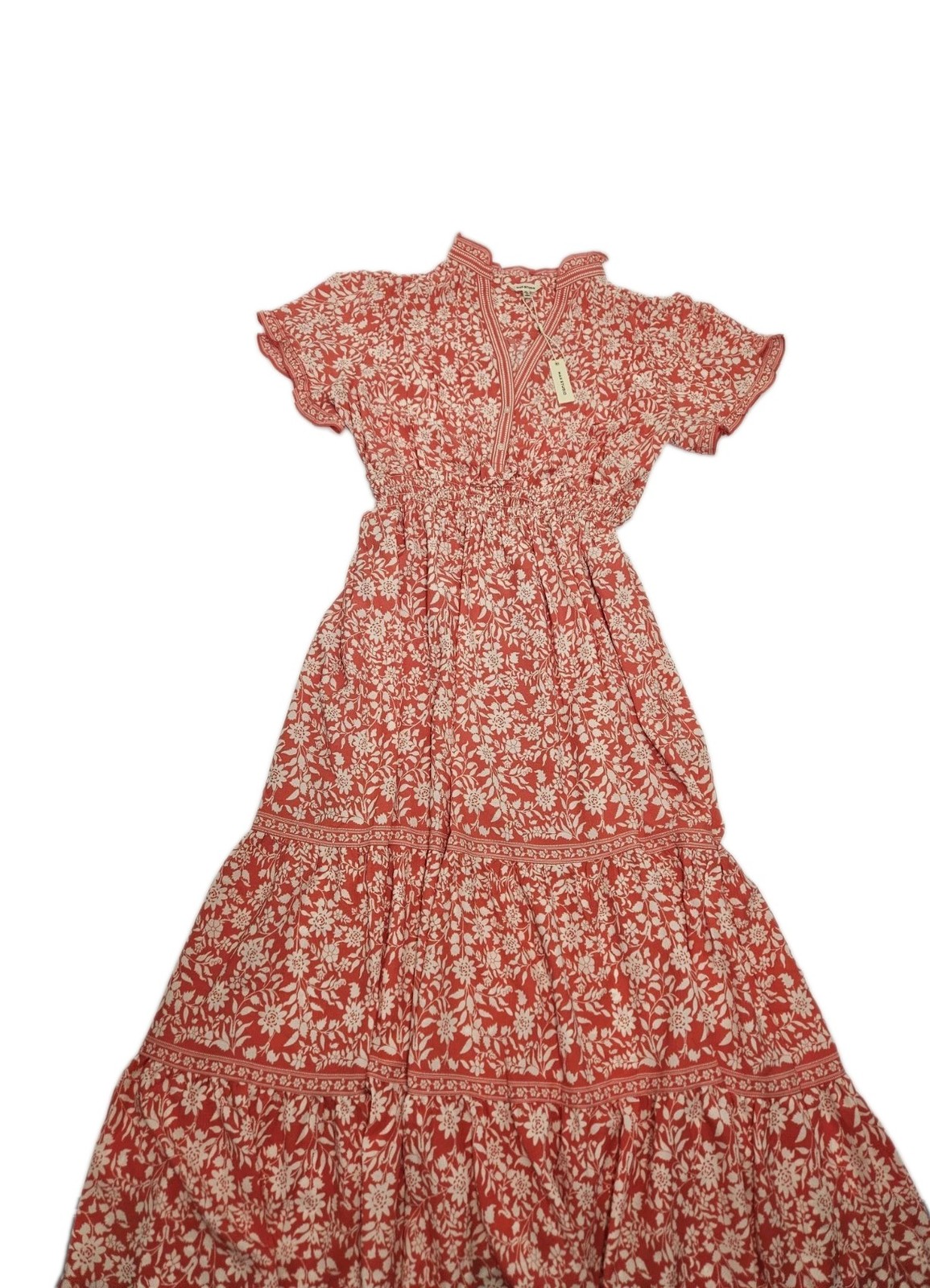 Max Studio NWT Peach Dress Flutter Sleeve Ruffled Floral Tiered Lined Women XL