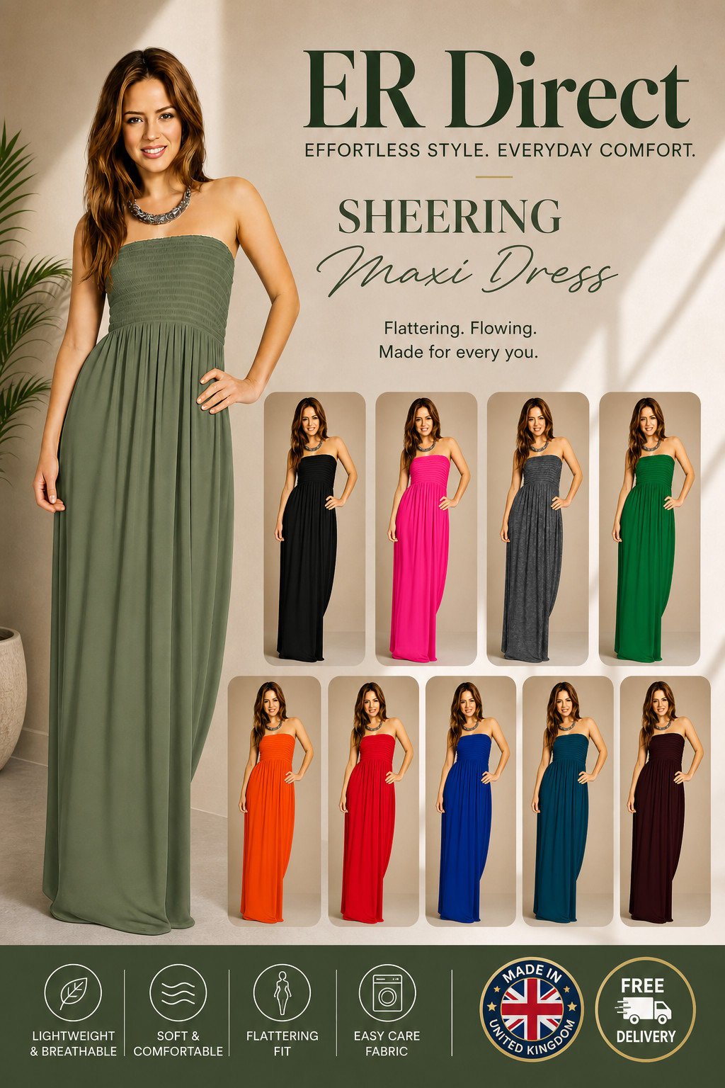 Ladies Strapless Maxi Sheering Ruched Boobtube Summer Beach Holiday Dress