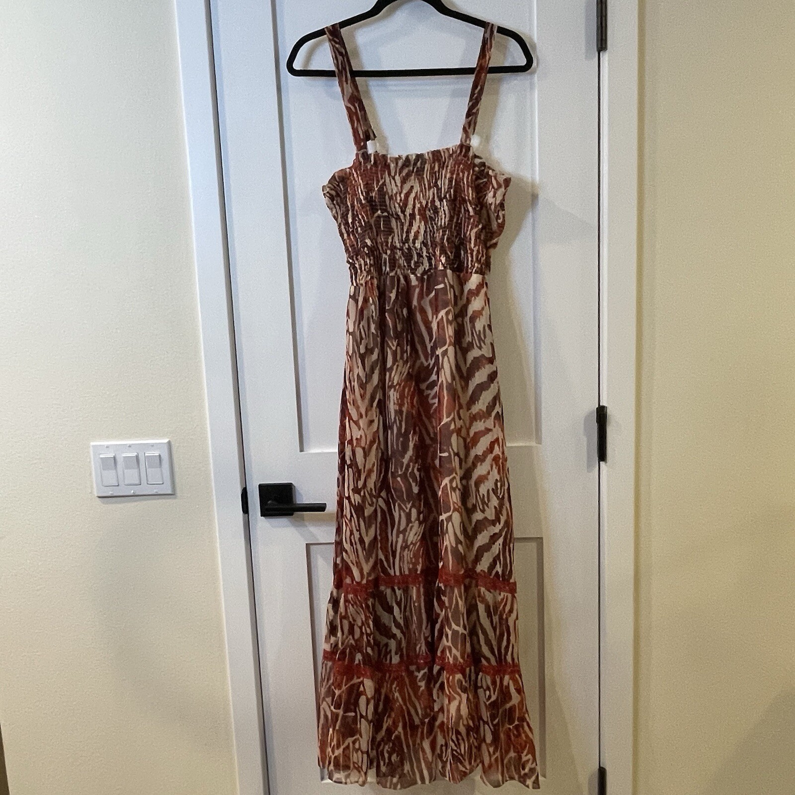 Jessica Taylor Maxi Dress Brown 2 pc Tier Chiffon XL Sleeves Boho Cruise Sheer