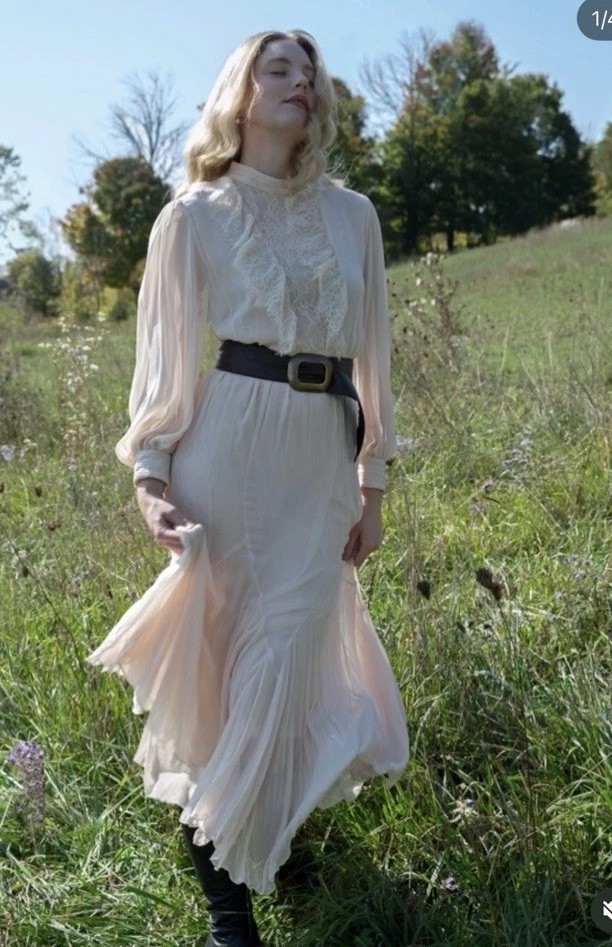 ZARA NEW WOMAN BELTED LACE MIDI DRESS RUFFLE MID ECRU Size S ReF: 5029/198/715