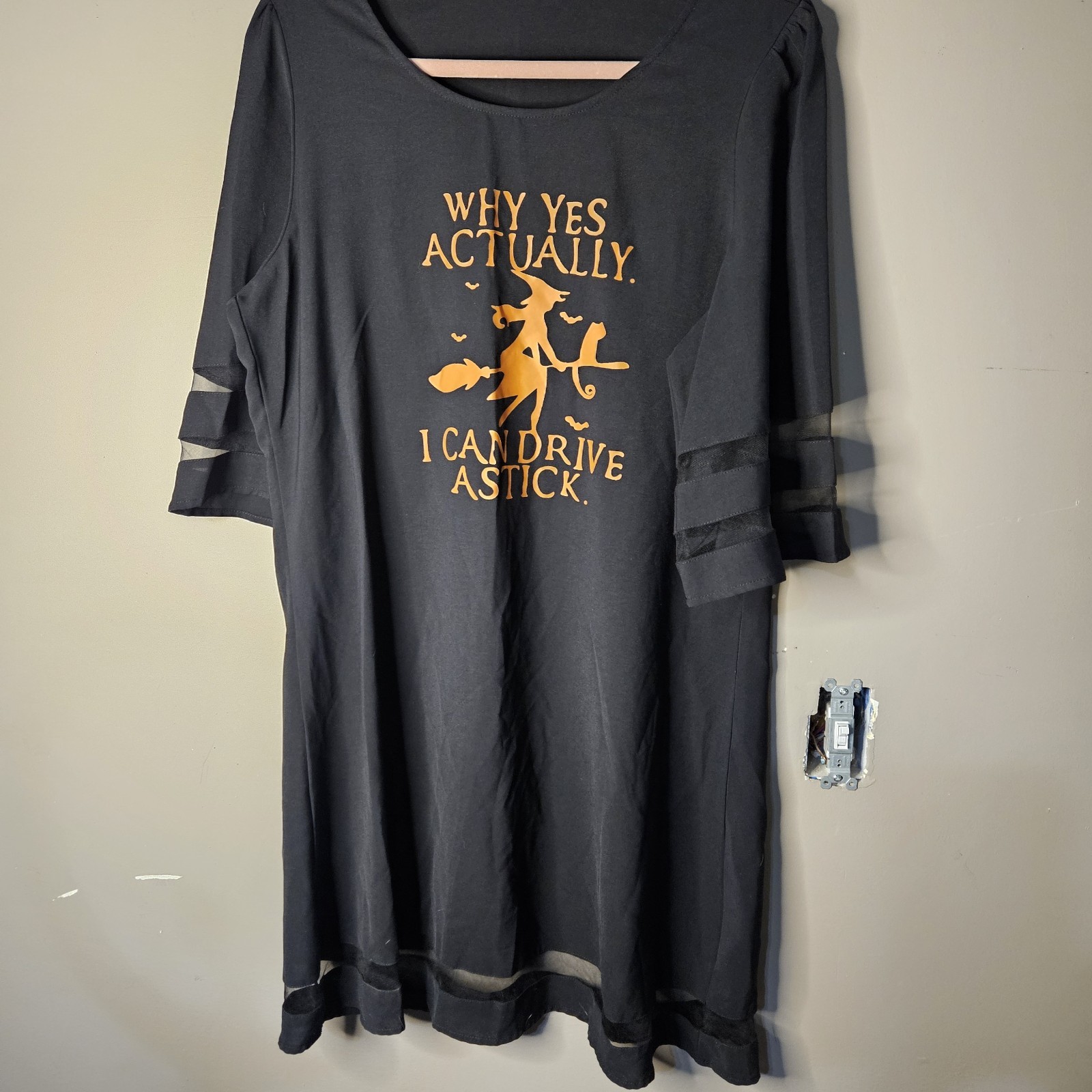 Women’s Black Halloween Witch Graphic T-Shirt Dress Chiffon Scoop Neck L