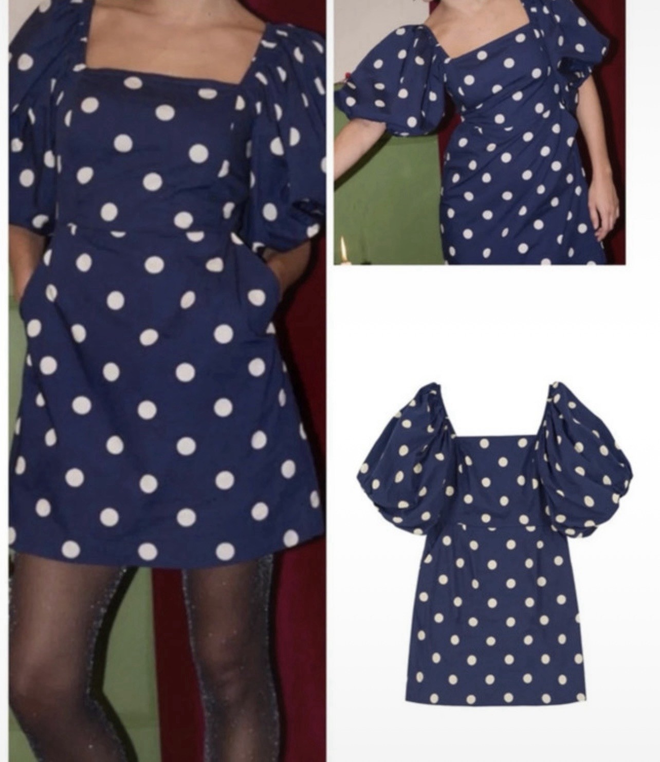 Joanie Polka Dot Print Square Neck PuffSleeve Dress 26