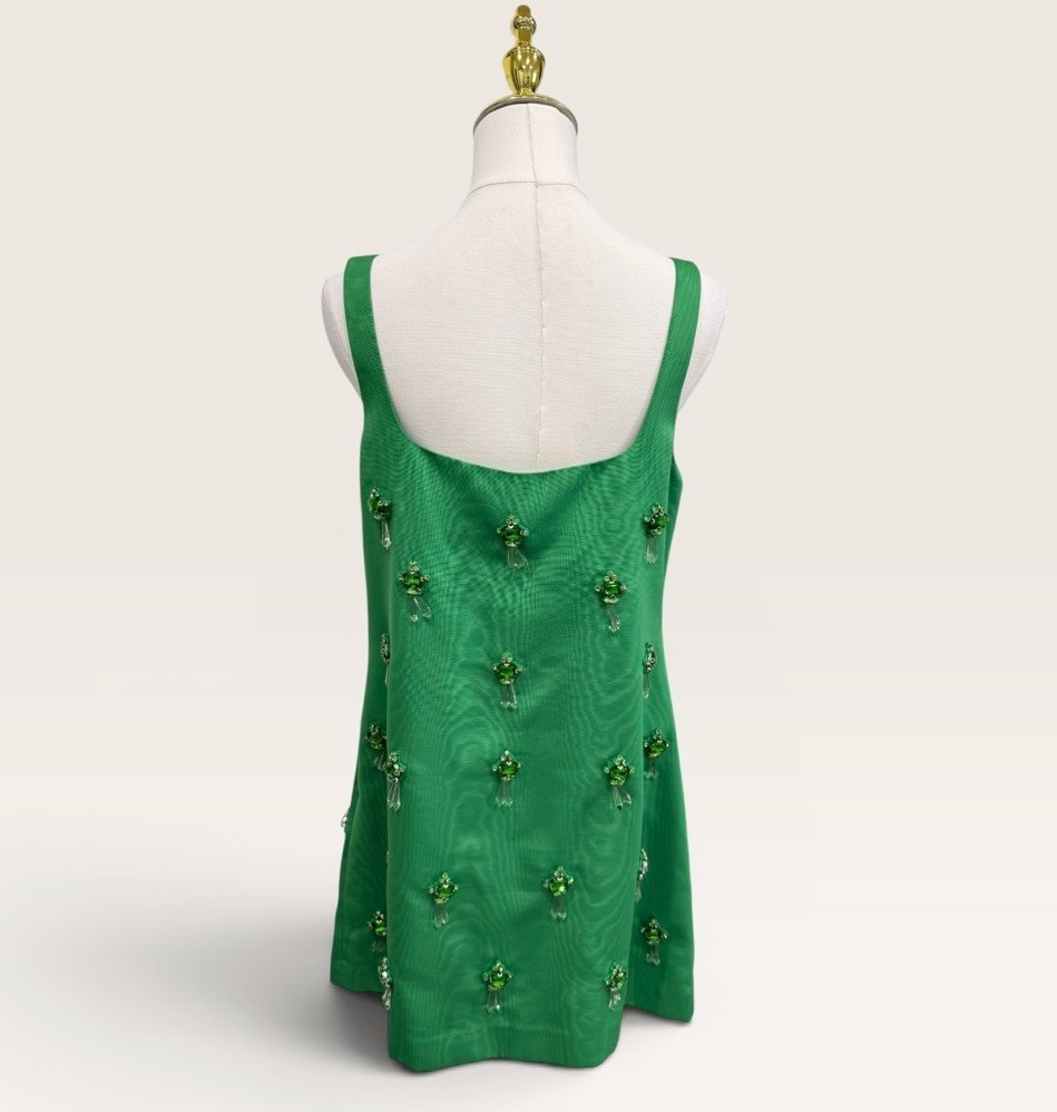 Antonio Melani The Nat Note Leonor Moire Sleeveless Jeweled Mini Dress Green SZ8