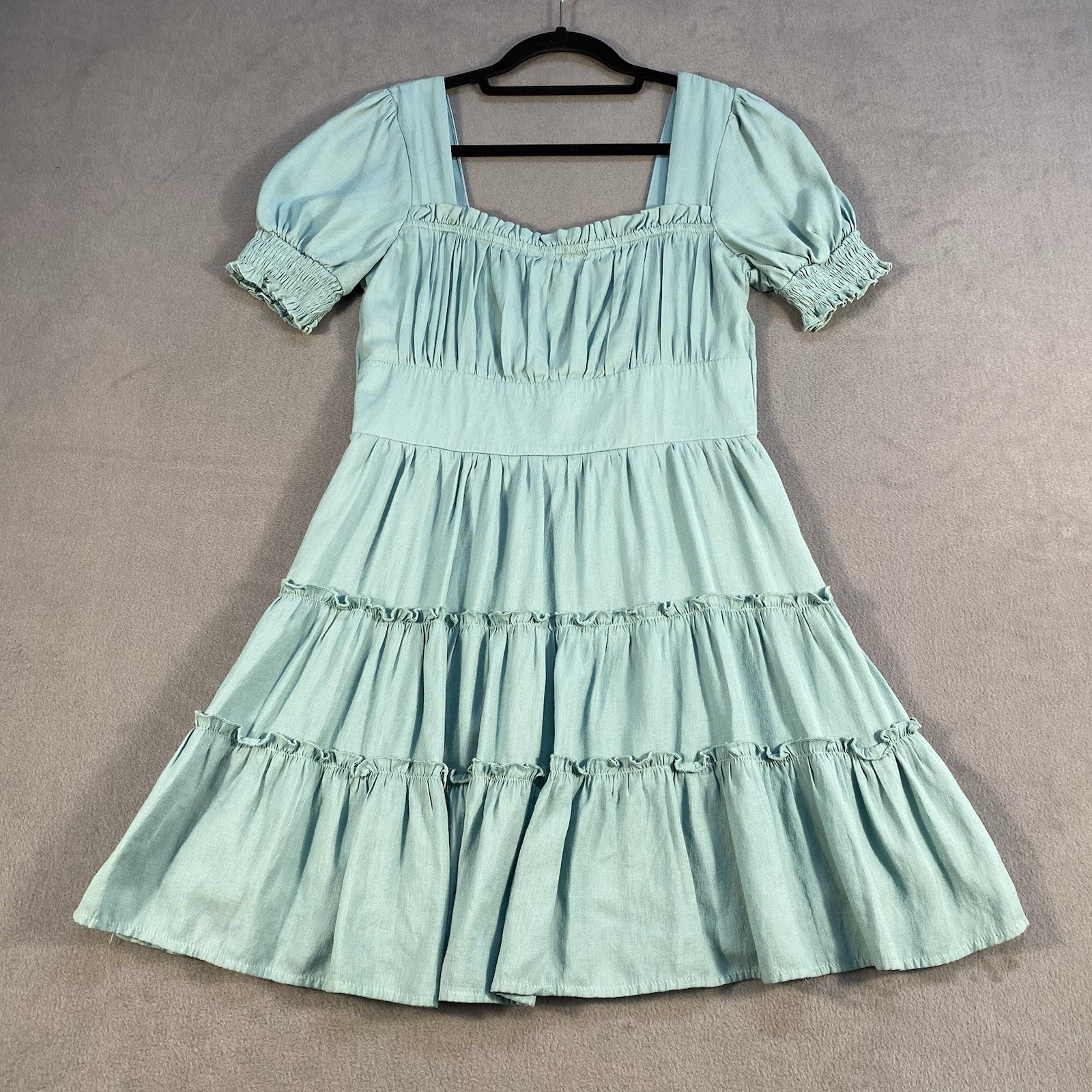 Trixxi Juniors’ Green Tiered Smocked-Sleeve Fit & Flare Dress, Lined, Size L