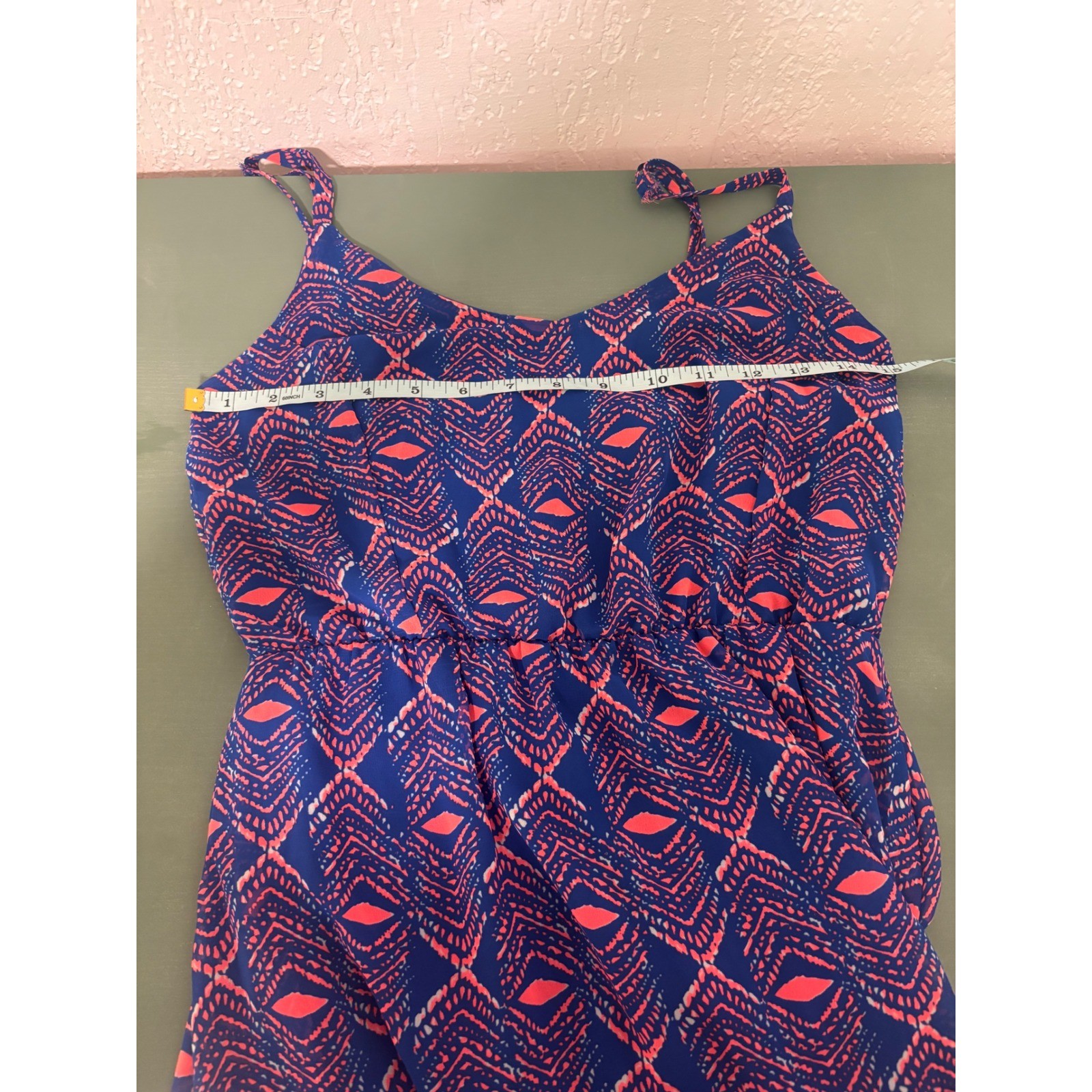 Dee Elle Blue Coral Tribal Geometric Cutout Maxi Dress Womens Size Small Boho