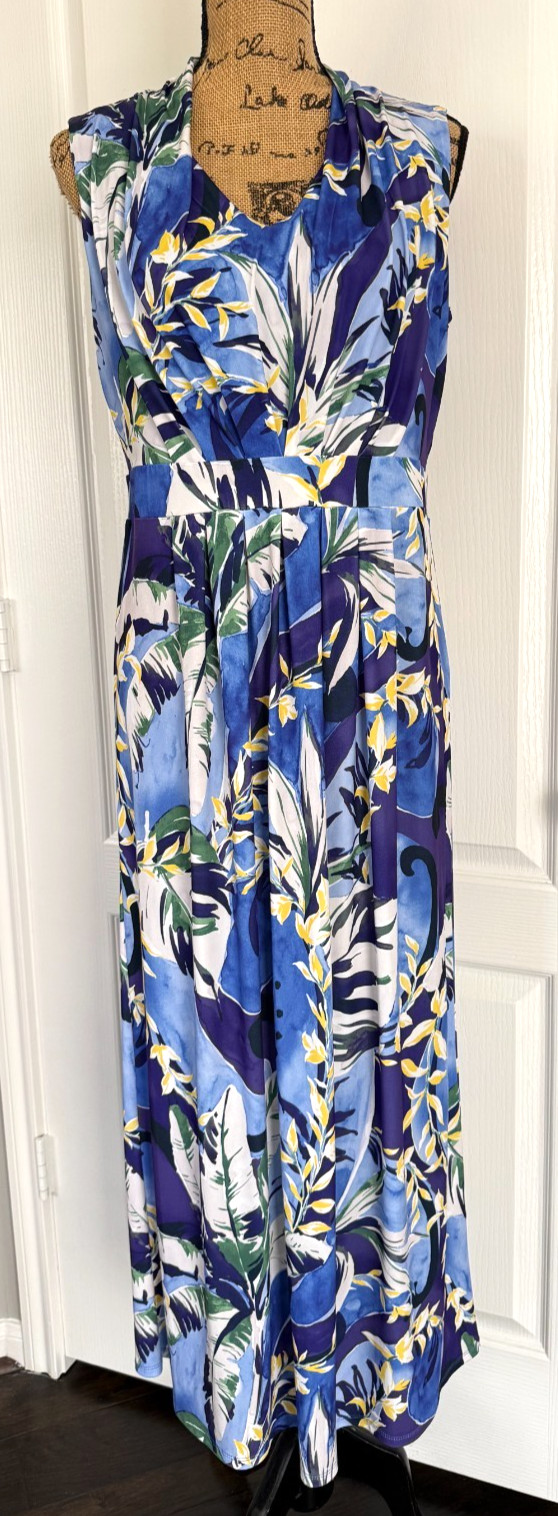Chico’s Dress Maxi Sleeveless V-Neck Stretch Empire Waist Stretch Hawaiian 1 M 8
