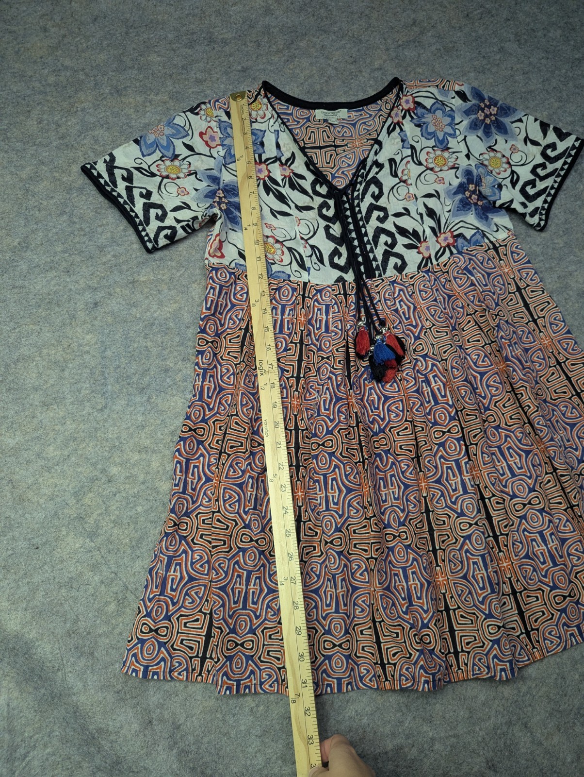 Orientique Naturally Australian Dress Sz Small Geometric Pattern Tassel Mini