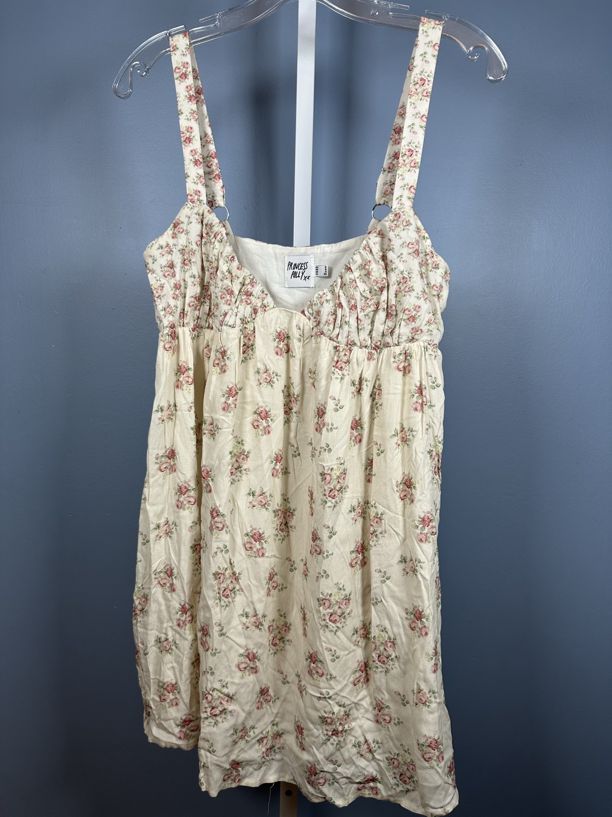 Princess Polly Dress White with Roses Size 4 100% Cotton & Viscose