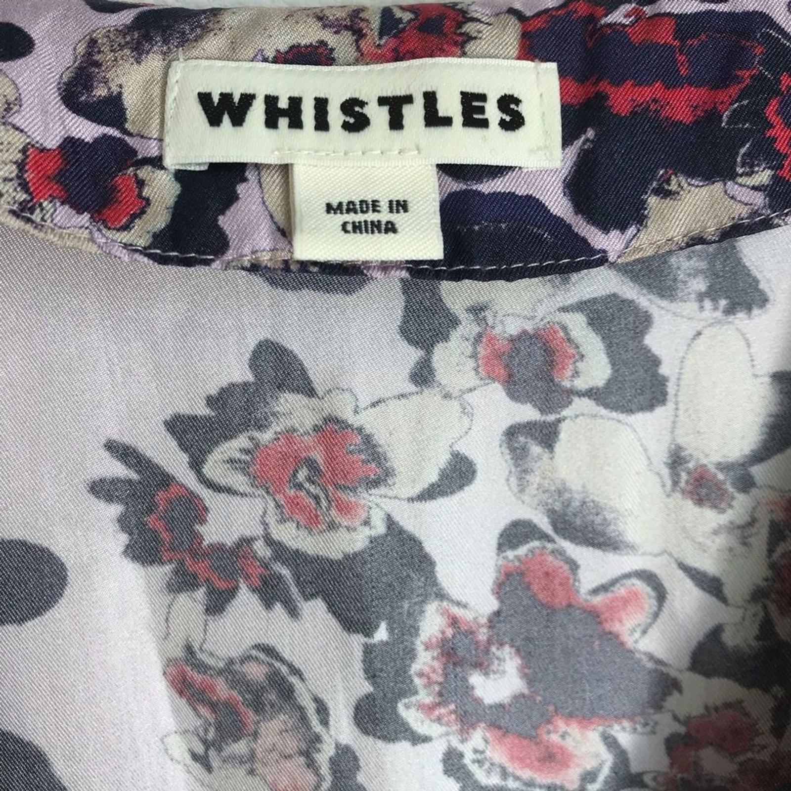 Whistles Silk Floral Print Midi Wrap V-Neck Dress 8 Purple Red Bracelet Sleeve