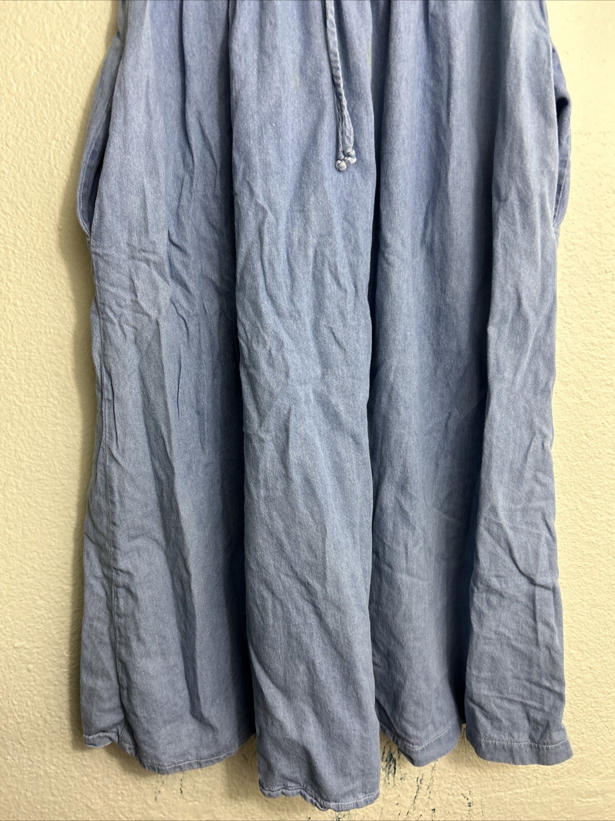 Vintage Chambray Women’s Medium Dress Blue Floral Elastic Waist Ankle Length