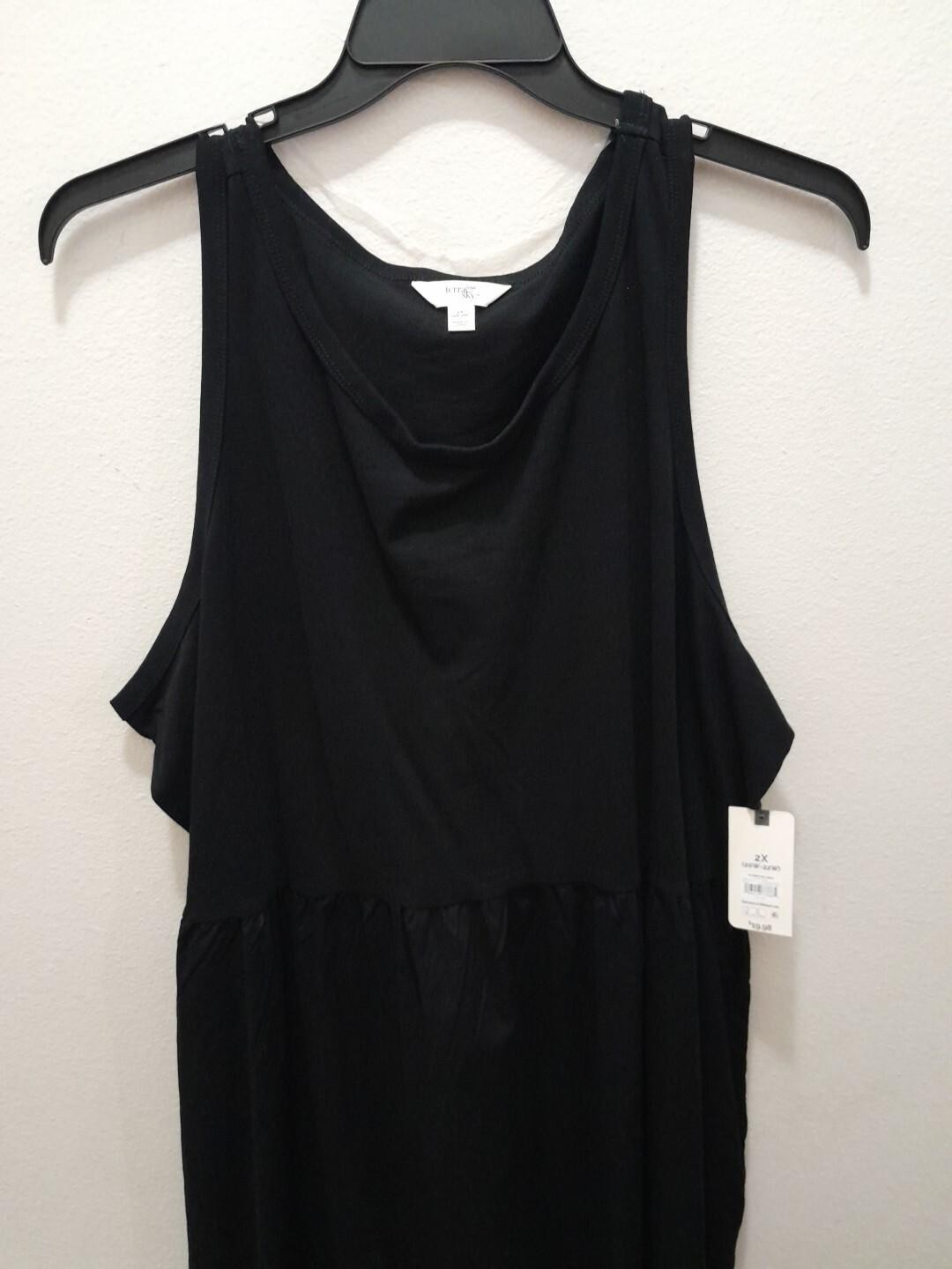Womens Terra And Sky Size 2X 20W-22W Fabric Mix Dress Black NWT