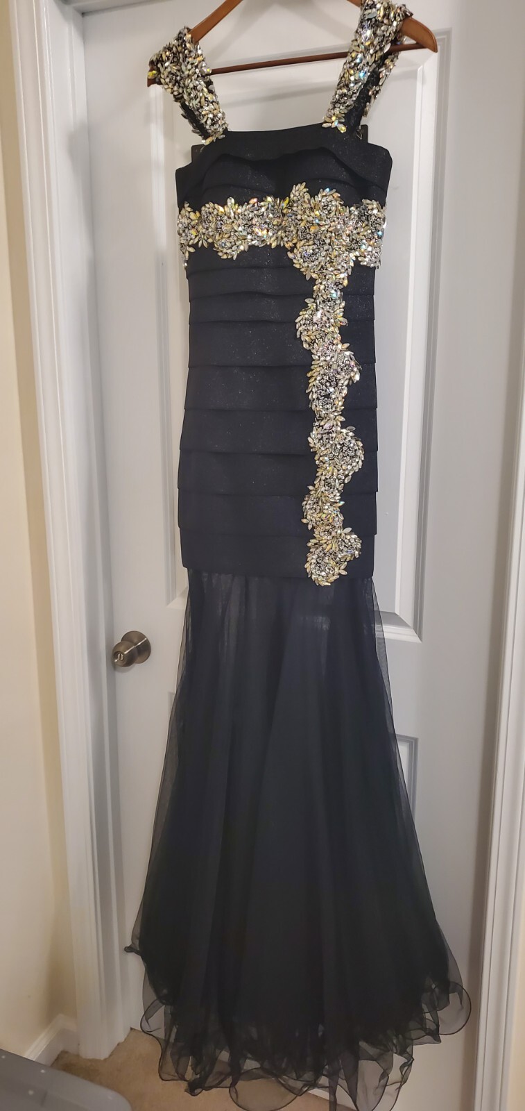 Ritzee Originals Black Long Sequin Sleeveless Beaded Pleated Ball Gown Dress 4