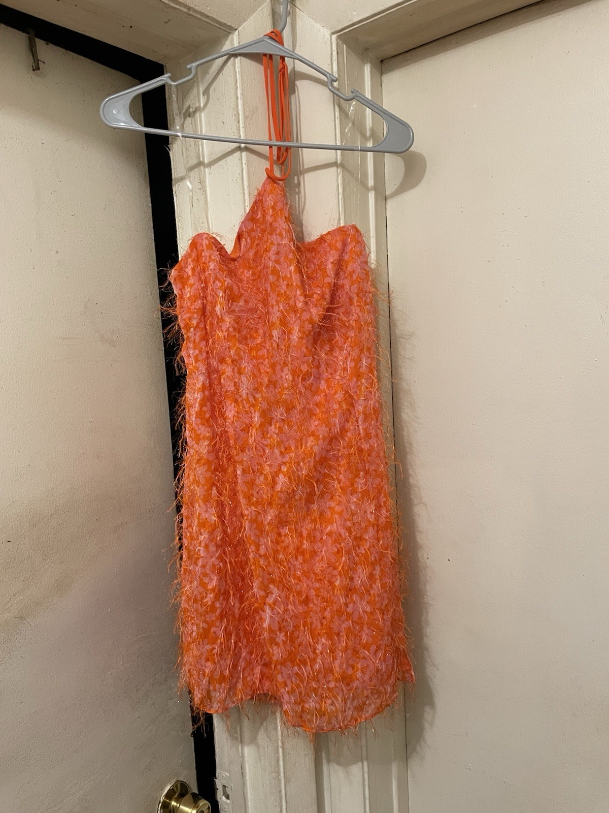 Orange Fuzzy Halter Mini Dress Size Small