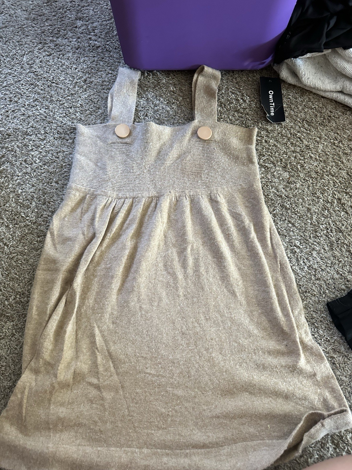 Vertigo Paris Women’s Beige Solid Knit Sweater Dress Sleeveless Straps Size M