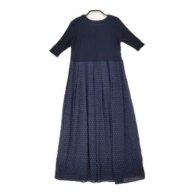 Brahmin Mixed-material pattern rib knit short sleeve top dress Navy 6-0701S∞