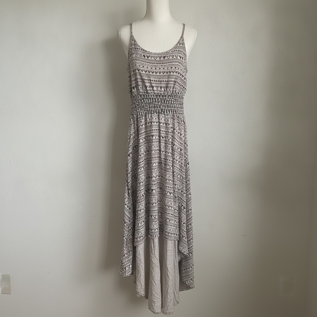 American Rag crochet cut out boho beach resort Aztec high low Dress Size Large