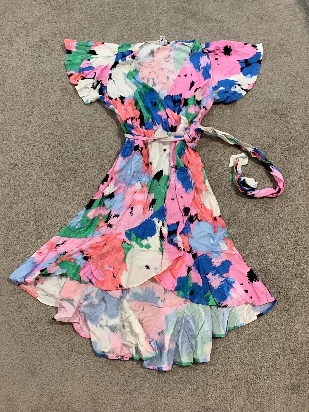 Ava & Viv Floral Surplice Dress Women Size 1X Pink Ruffle Hi Low Hem Resort Wear