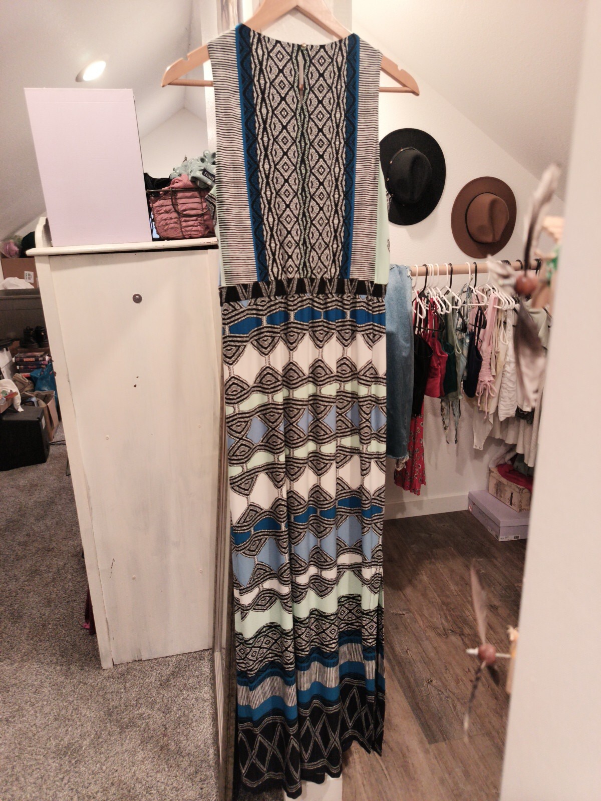 Donna Morgan Dress Size 6 Geometric Sleeveless Tank-Top Design Blue Multicolor