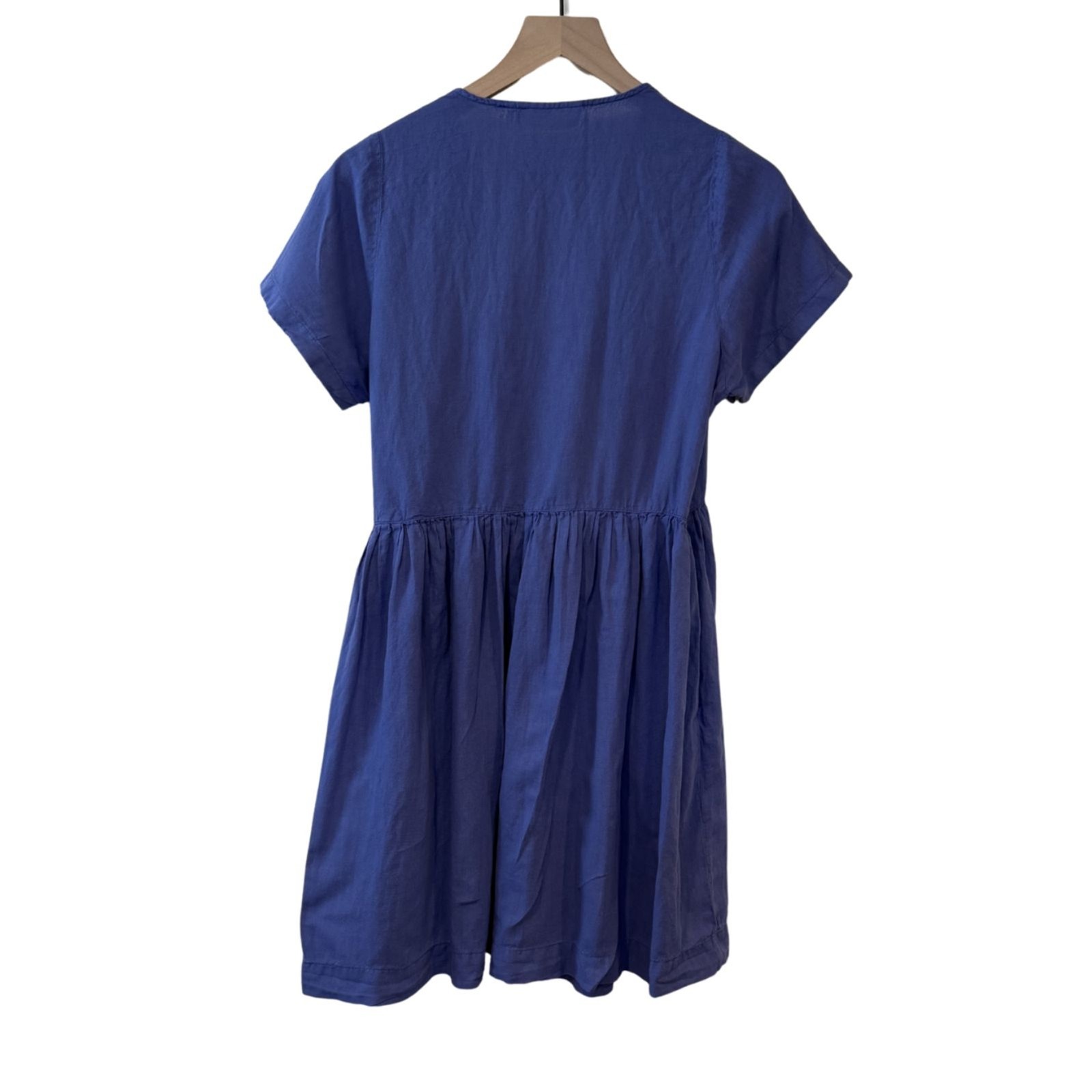Tiny Big Sister Linen Cotton Periwinkle Blue Short Sleeve Wrap Dress EU 38/US M