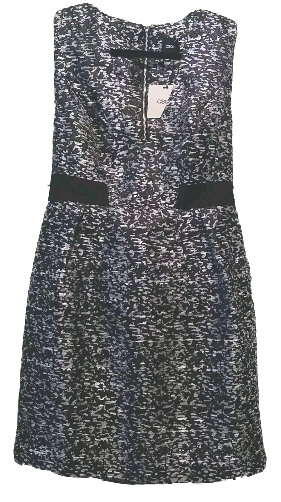 ASOS Womens M/10 Holiday Party Cut-Out Sleeveless Dress Black White Print NWT