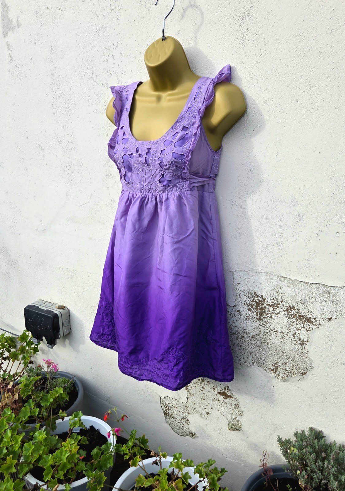 Beautiful New Look Size 10 Purple Ombre Floaty Ruffle Babydoll Silk Party Dress
