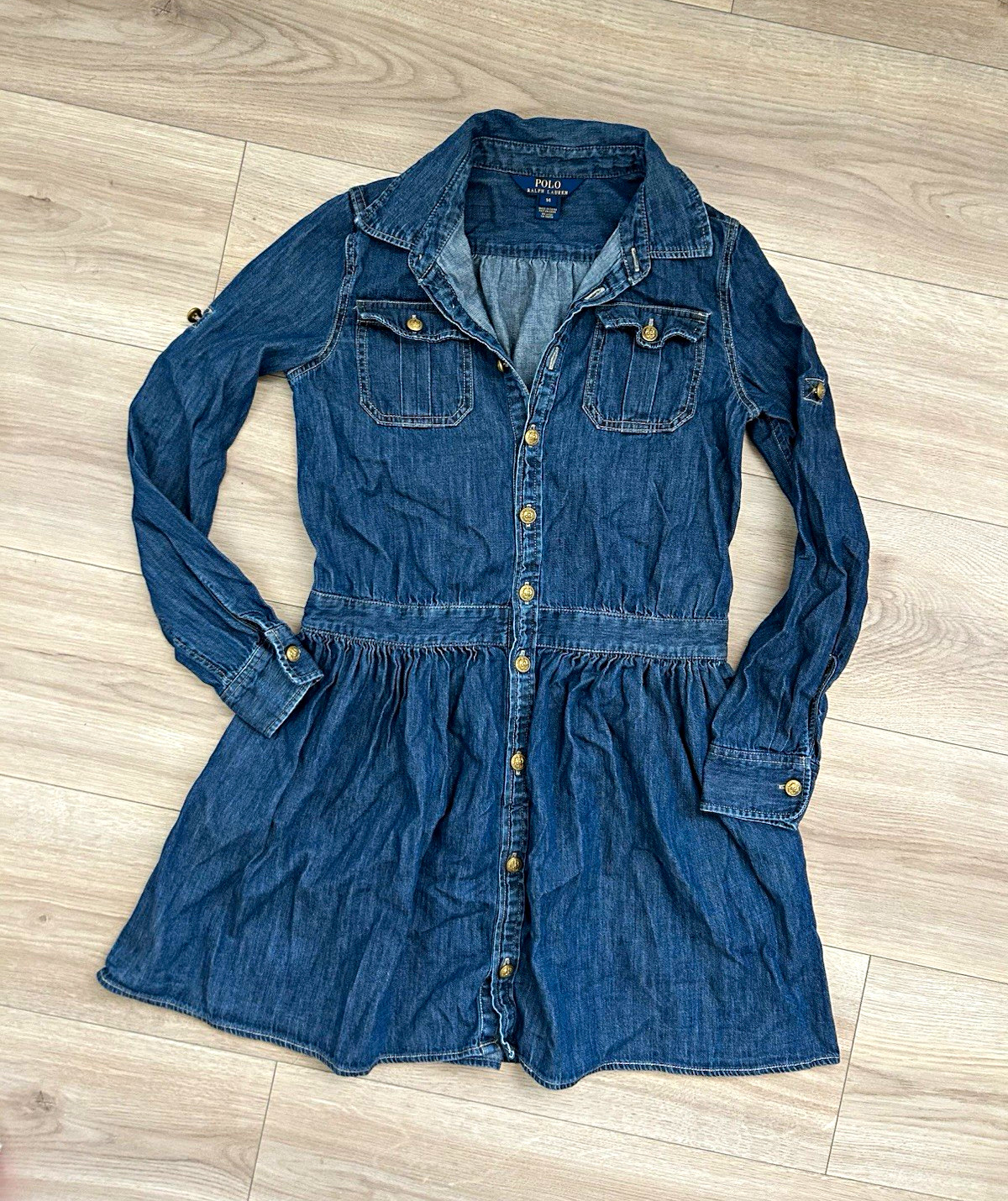 Polo Ralph Lauren Girls Blue Denim Shirt Dress 14 Long Sleeve Button Front