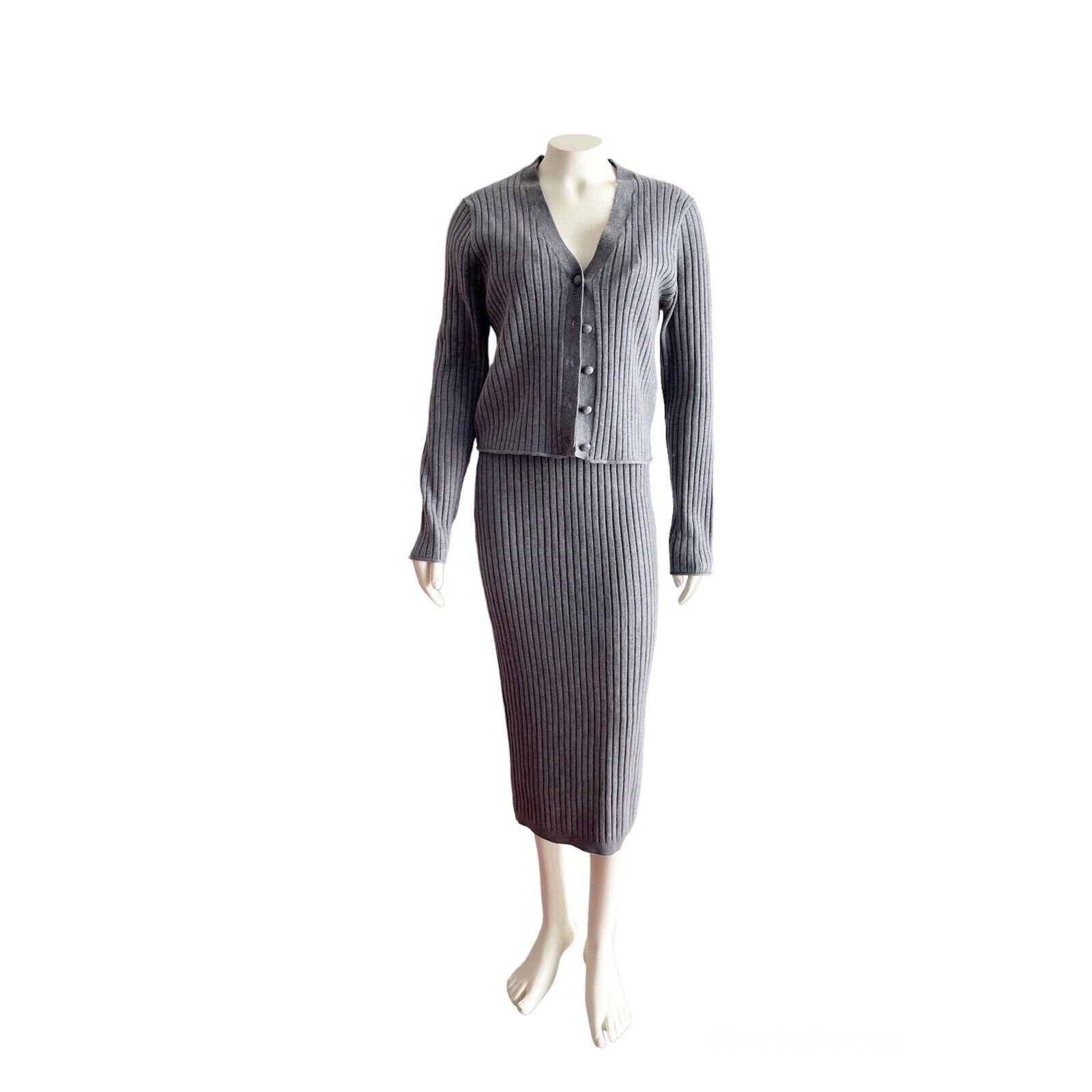 7 For All Mankind gray ribbed dress and cardigan set Minimal Medium