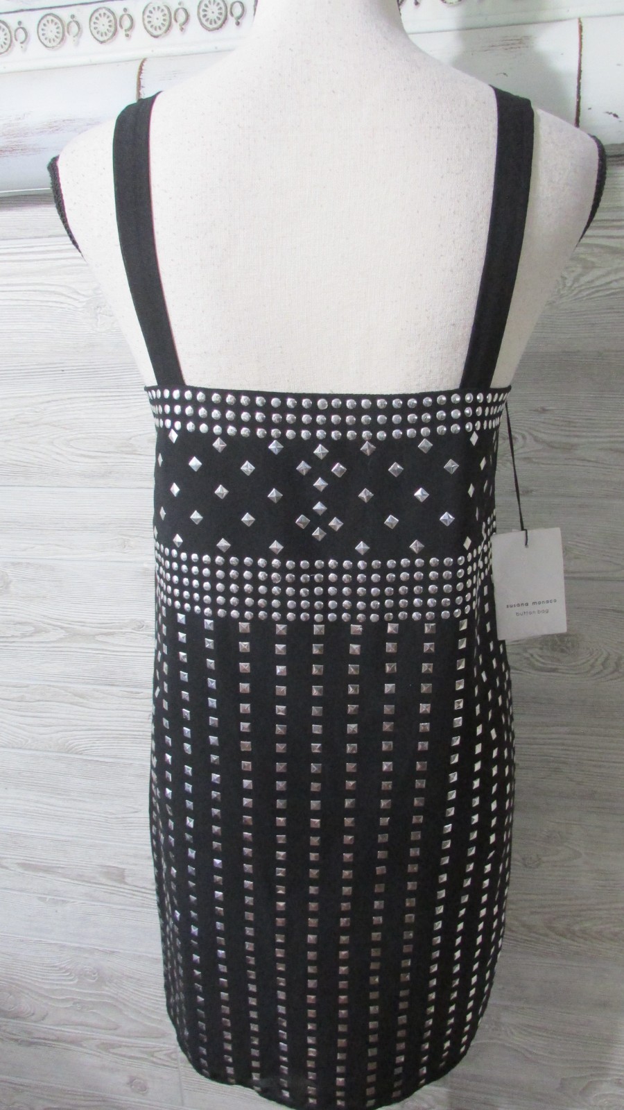 Susana Monaco Silver Studded Black Mini Dress 2 NWT Edgy Glam Indie Sleaze Cyber