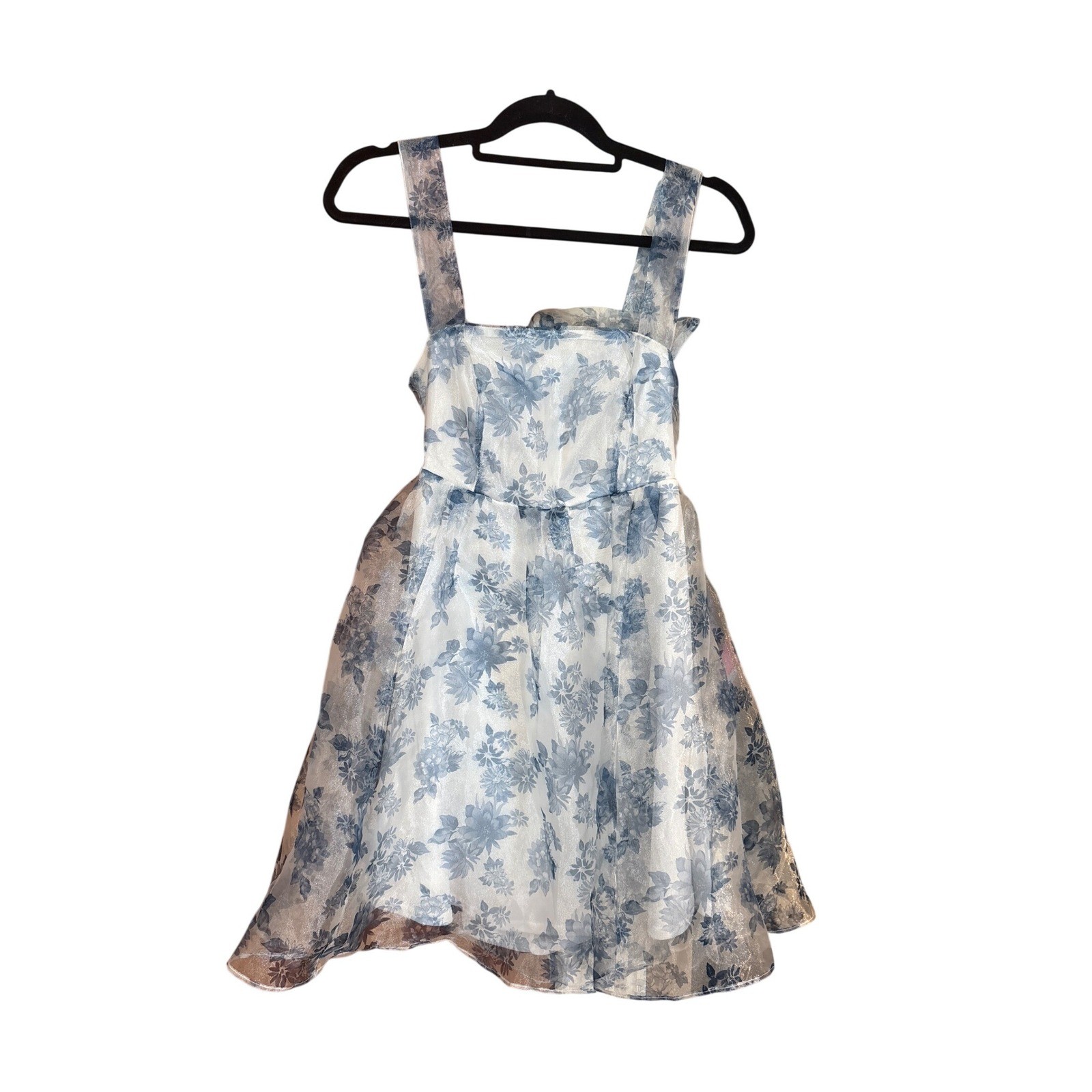 Altar’d State Dress Women Blue Floral Organza Tie Back Fit Flare SIZE XS