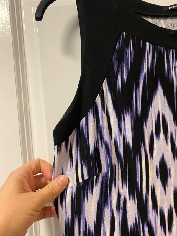 Roman sz 14 Border Print Maxi Dress, Shades of Blue, Black Border.Stunning Dress
