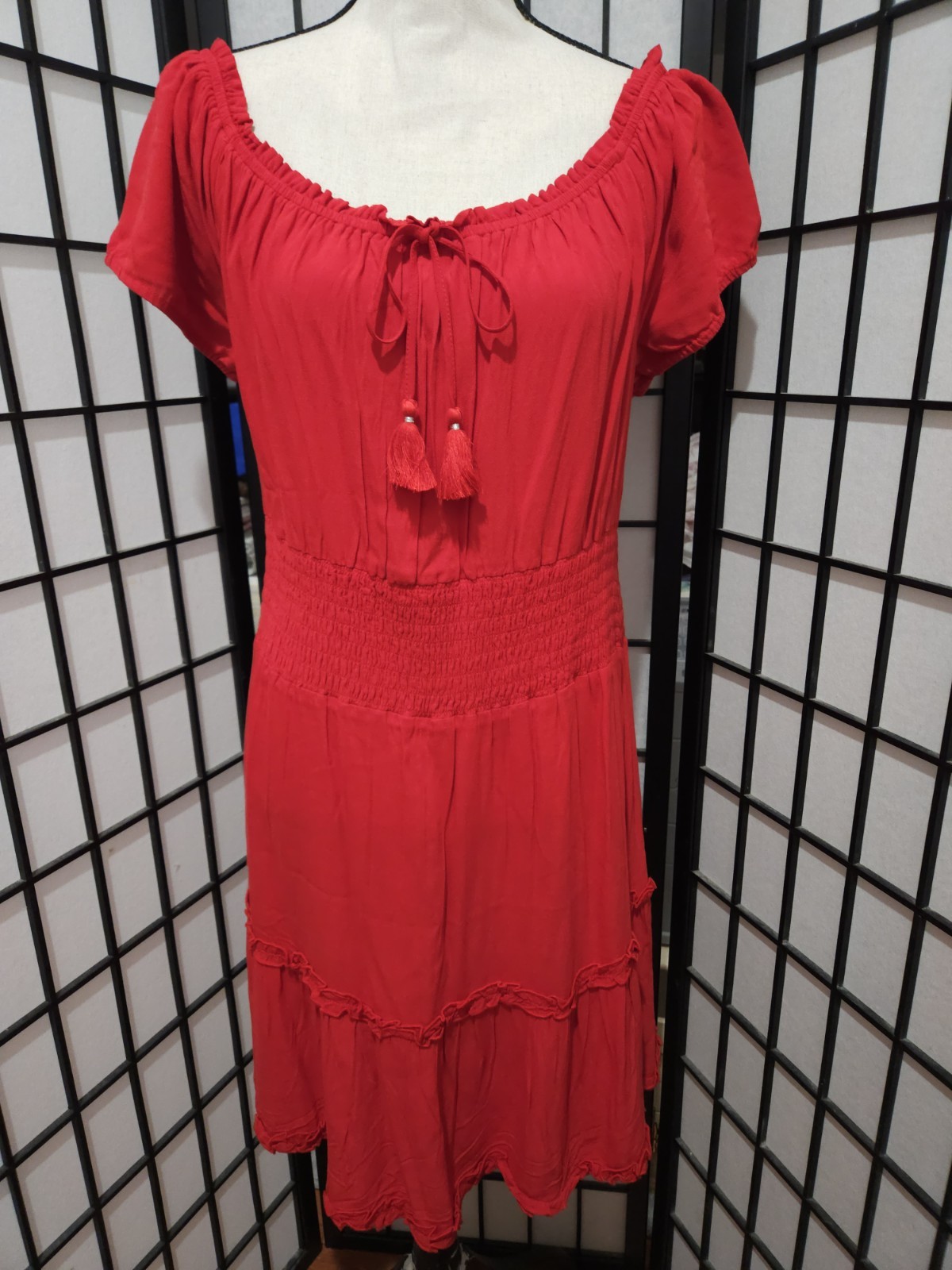 NWT American Eagle Red XL Rouched Waist Short Sleeved Mini Dress