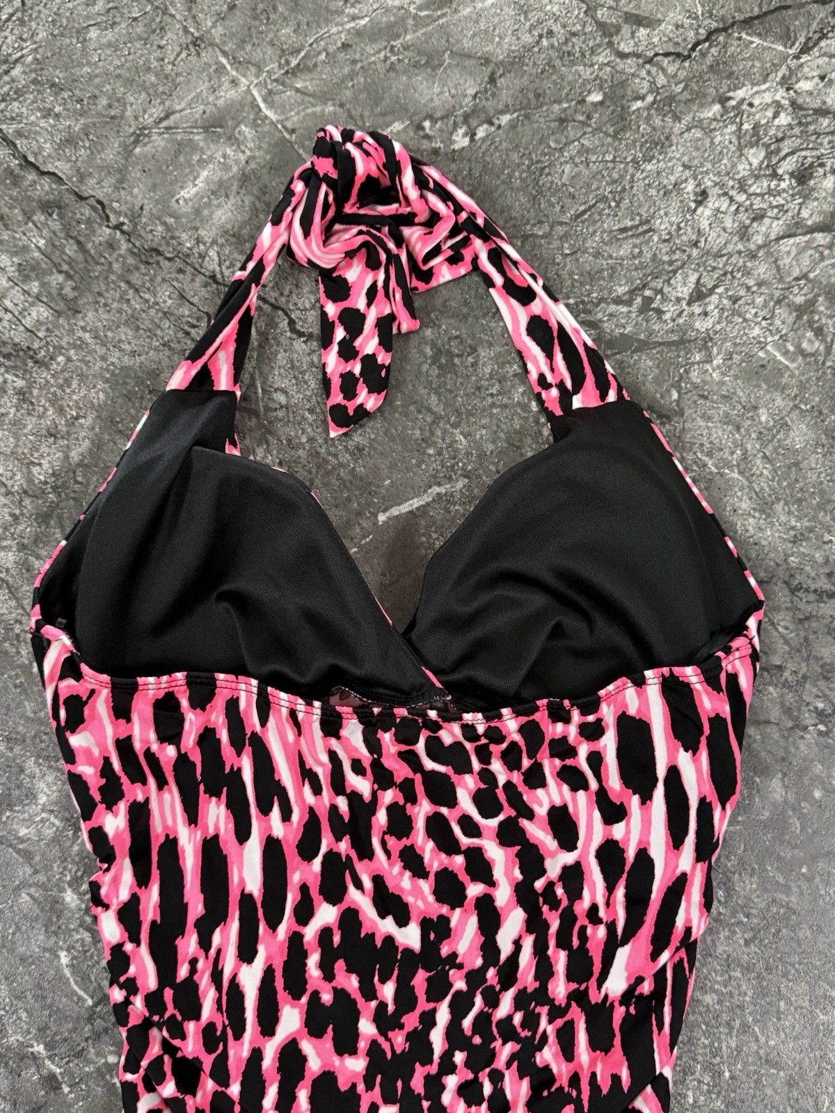 Kiwi Womens Ruched Halter Mini Dress Stretch Clubwear Neon Pink Black Leopard S
