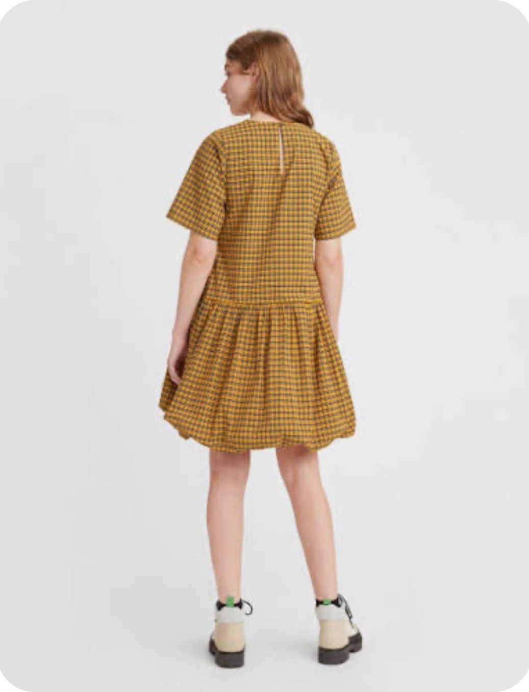 LEVI’S Aberdeen Taffeta Plaid Drop-Waist Dress with Pockets & Bubble Hem Size L